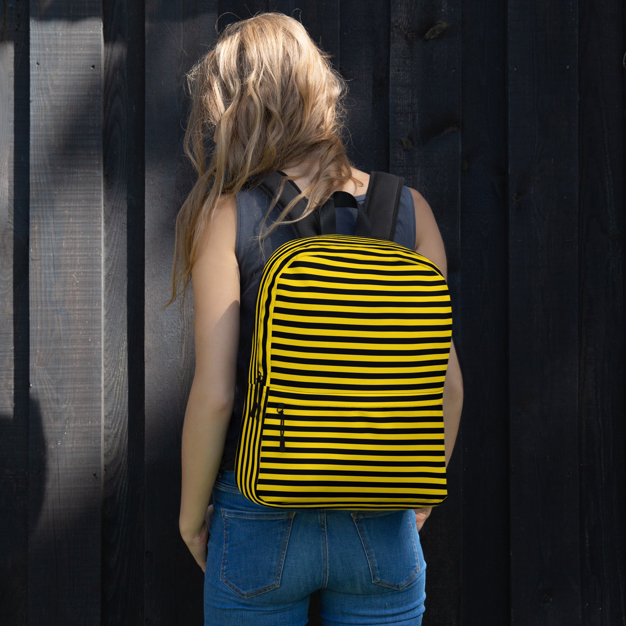 Yellow and Black Honey Bee Inspired Vertical Striped Backpack