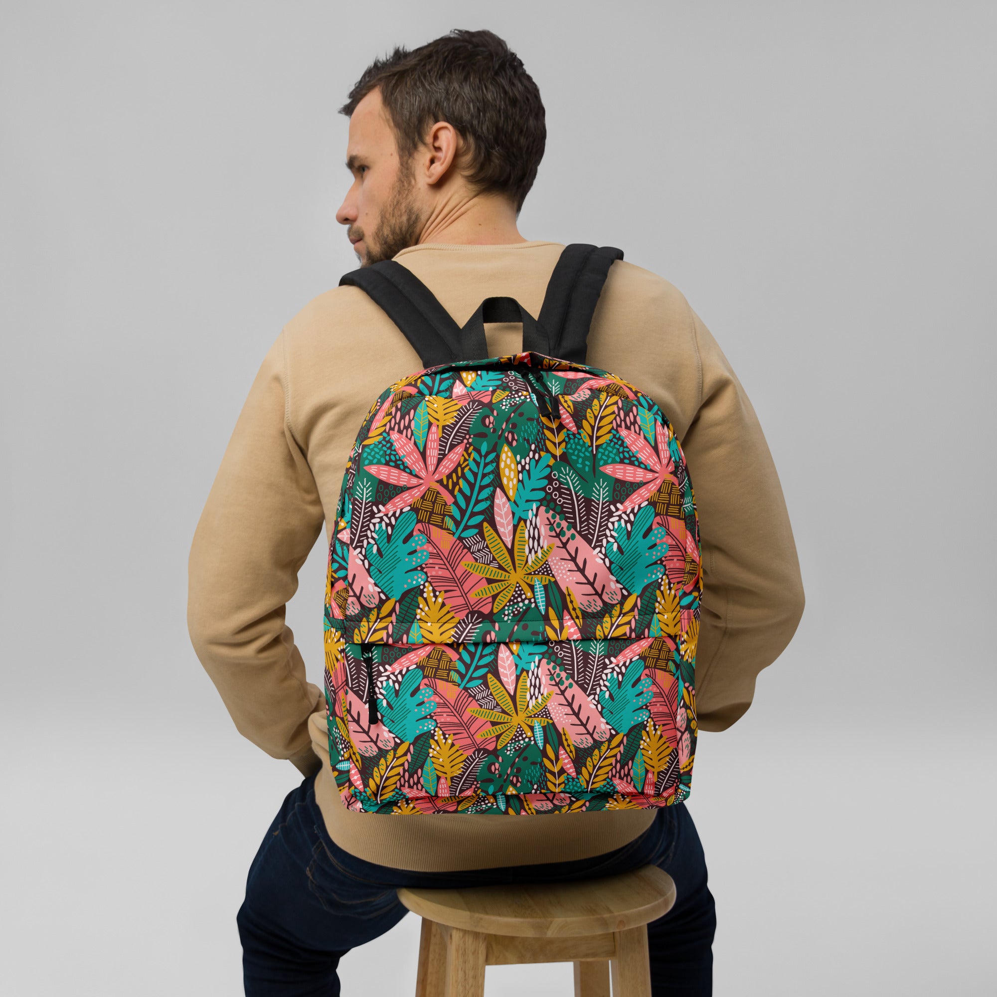 Boho Preppy Style Fall Leaves Pattern Backpack