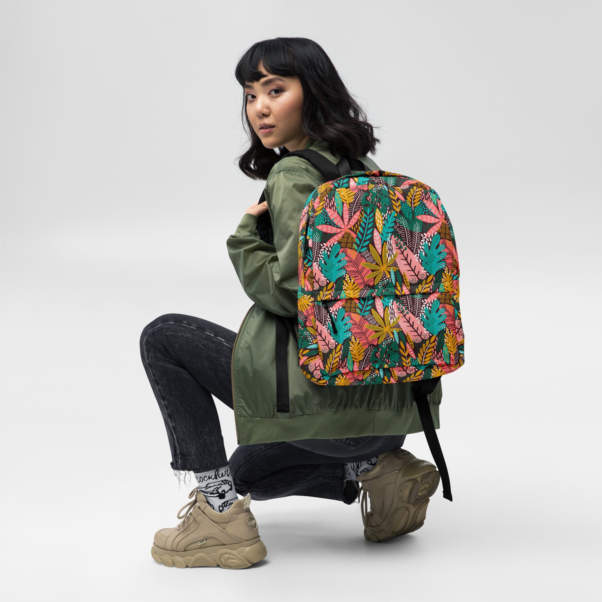 Boho Preppy Style Fall Leaves Pattern Backpack