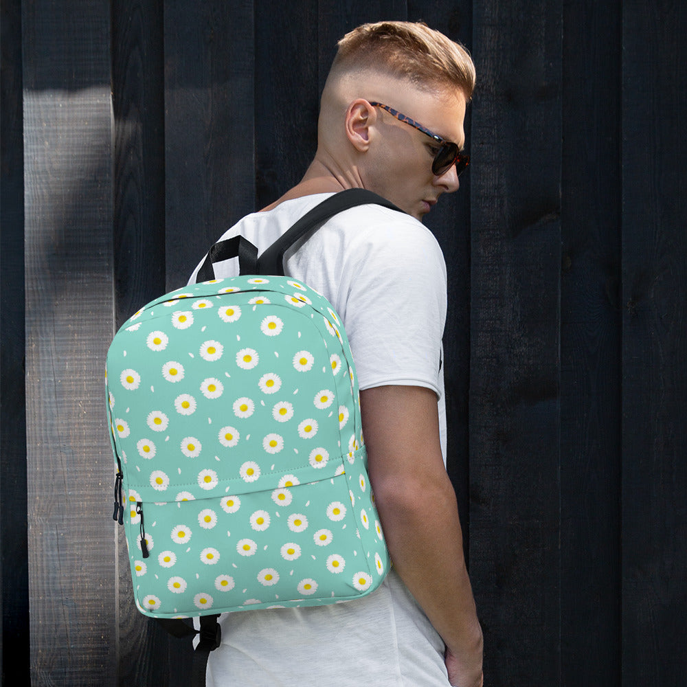 White Daisy Flower Pattern Pastel Blue Summer Backpack