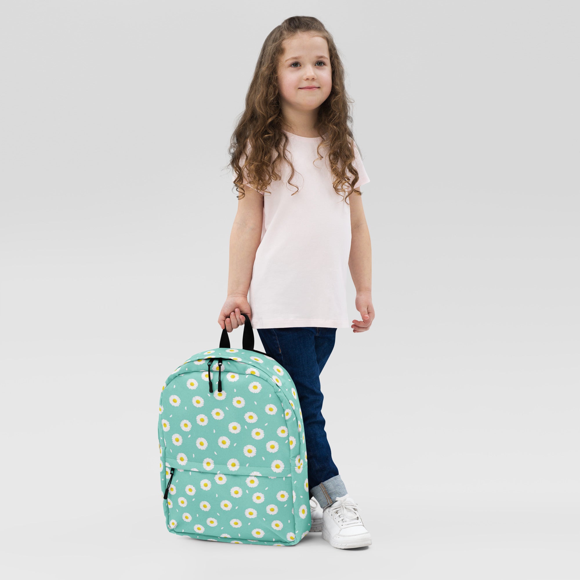 White Daisy Flower Pattern Pastel Blue Summer Backpack