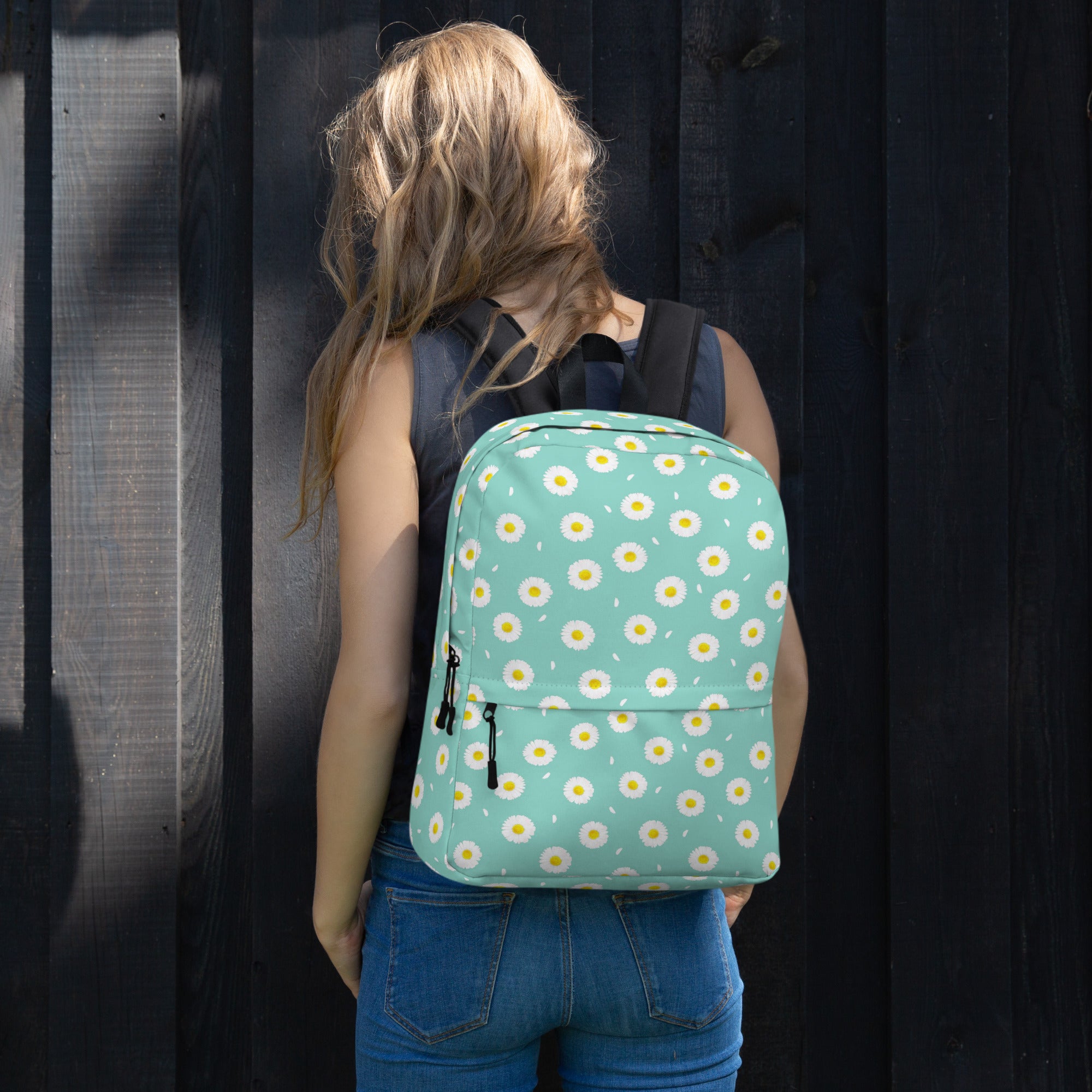 White Daisy Flower Pattern Pastel Blue Summer Backpack