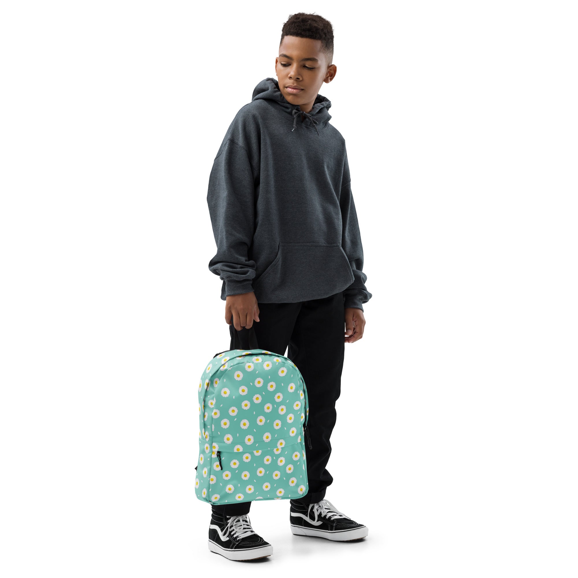 White Daisy Flower Pattern Pastel Blue Summer Backpack
