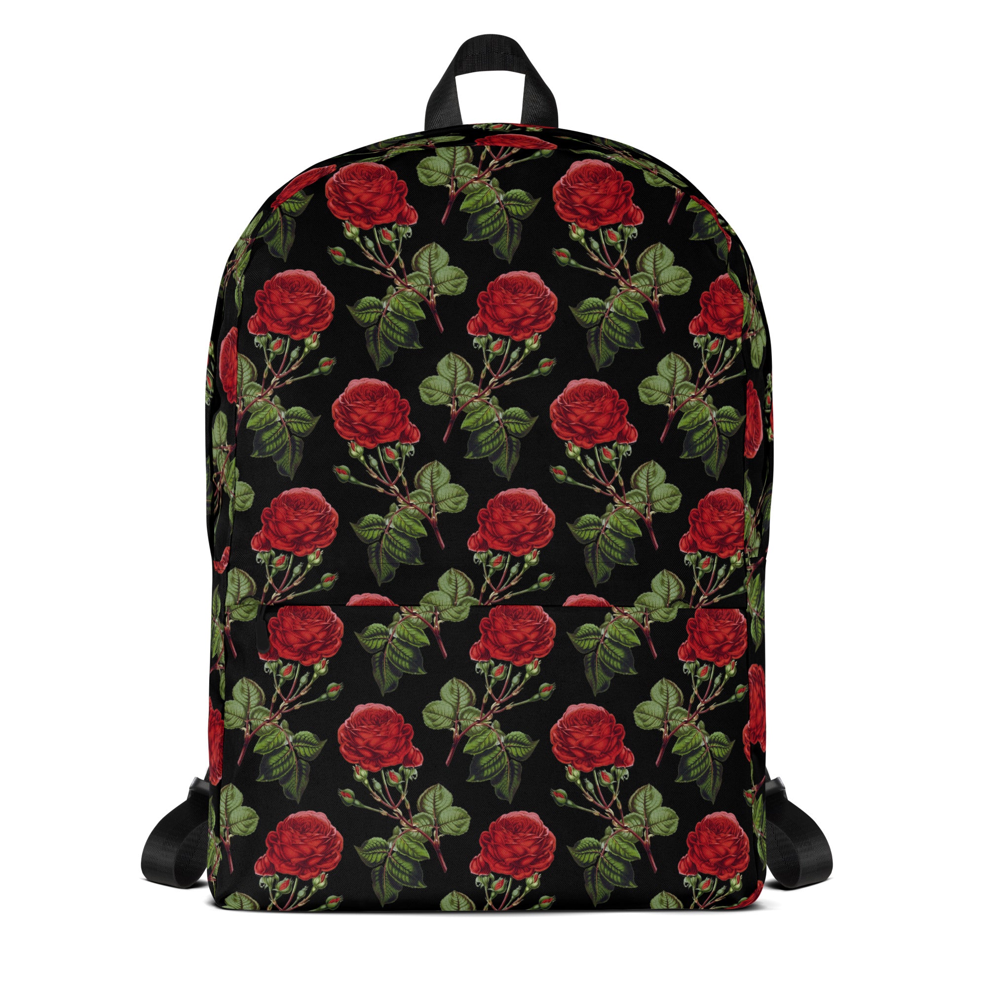 Vintage Red Roses Print Floral Black Casual School Backpack