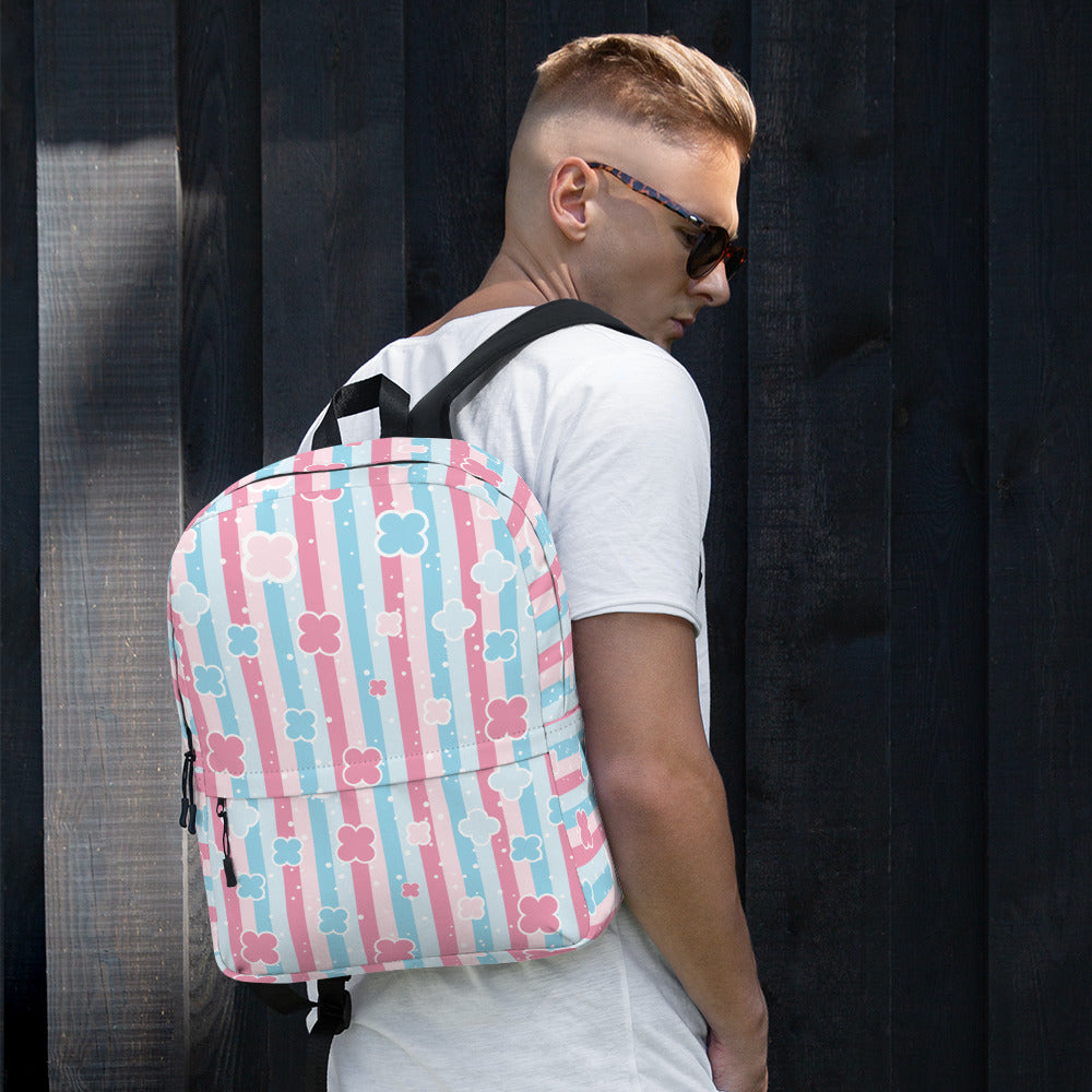 Preppy Cute Pastel Pink & Blue Flower Style Stripes Backpack for Girls