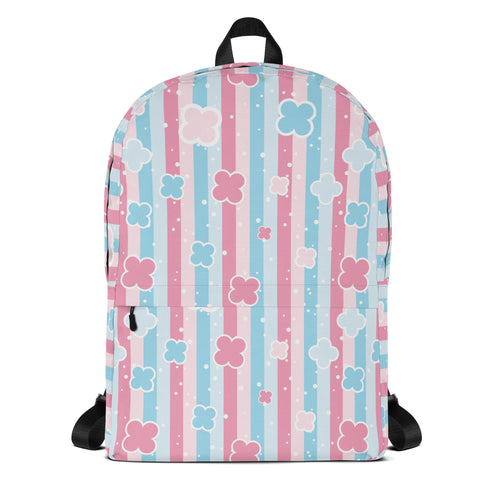 Preppy Cute Pastel Pink & Blue Flower Style Stripes Backpack for Girls