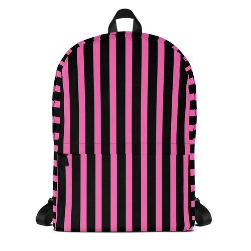 Pink & Black Vertical Striped Fashionable Women's Backpack