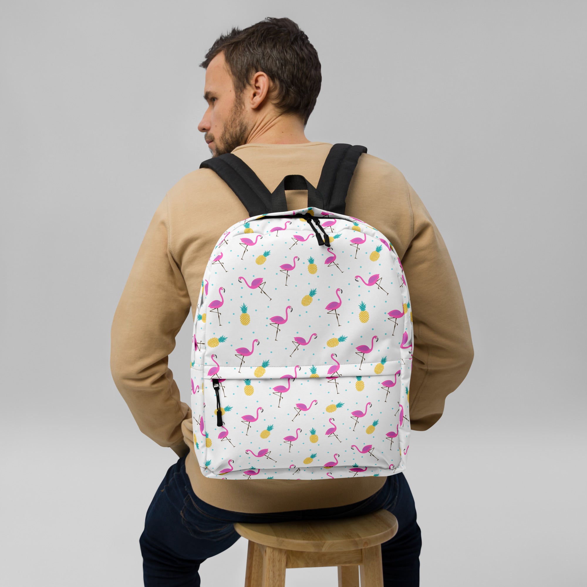 Lightweight Tropical Pineapple Pink Flamingo Summer Backpack