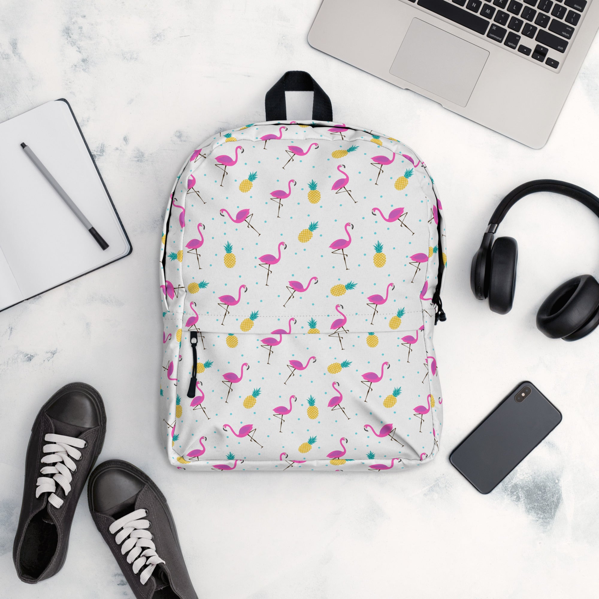 Lightweight Tropical Pineapple Pink Flamingo Summer Backpack
