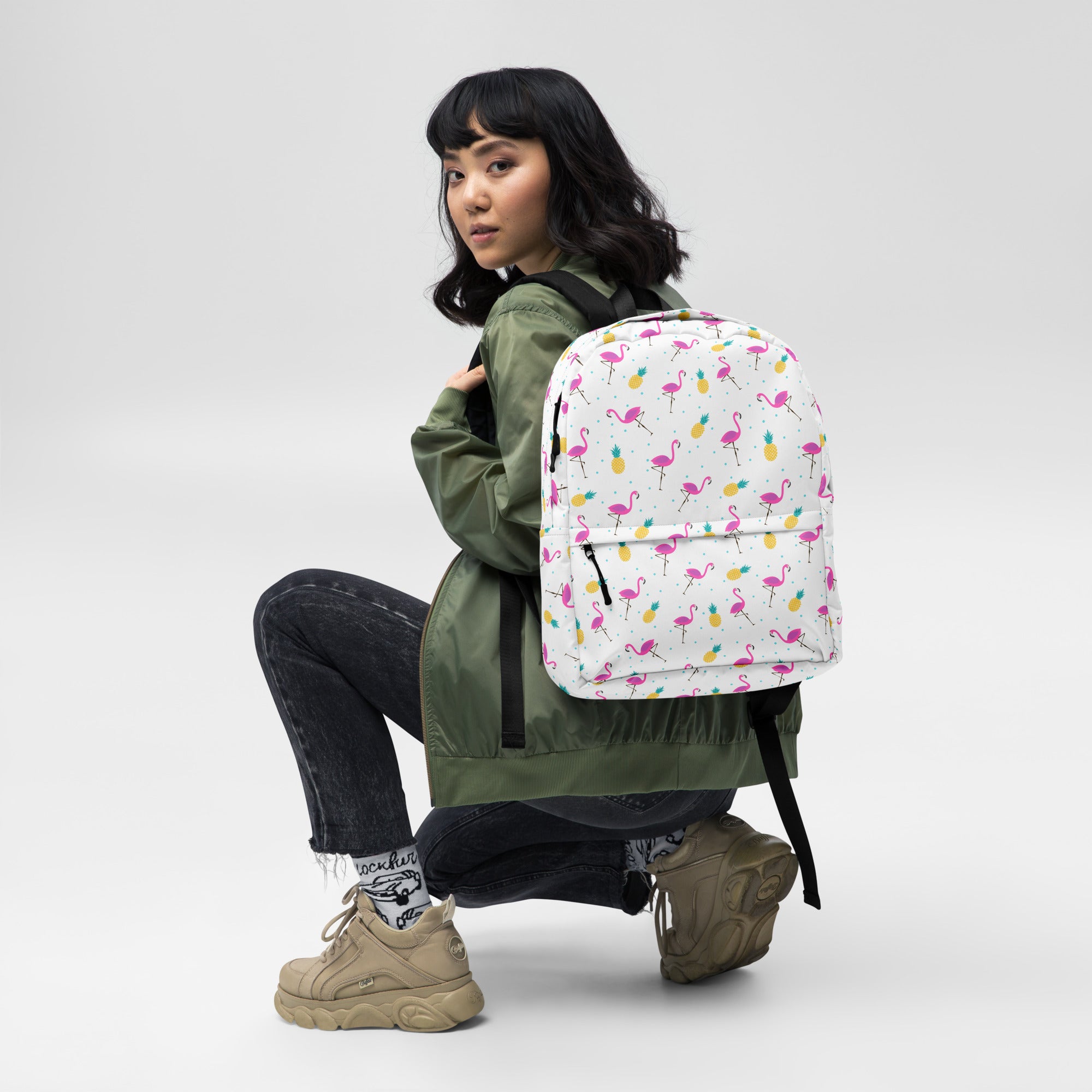 Lightweight Tropical Pineapple Pink Flamingo Summer Backpack