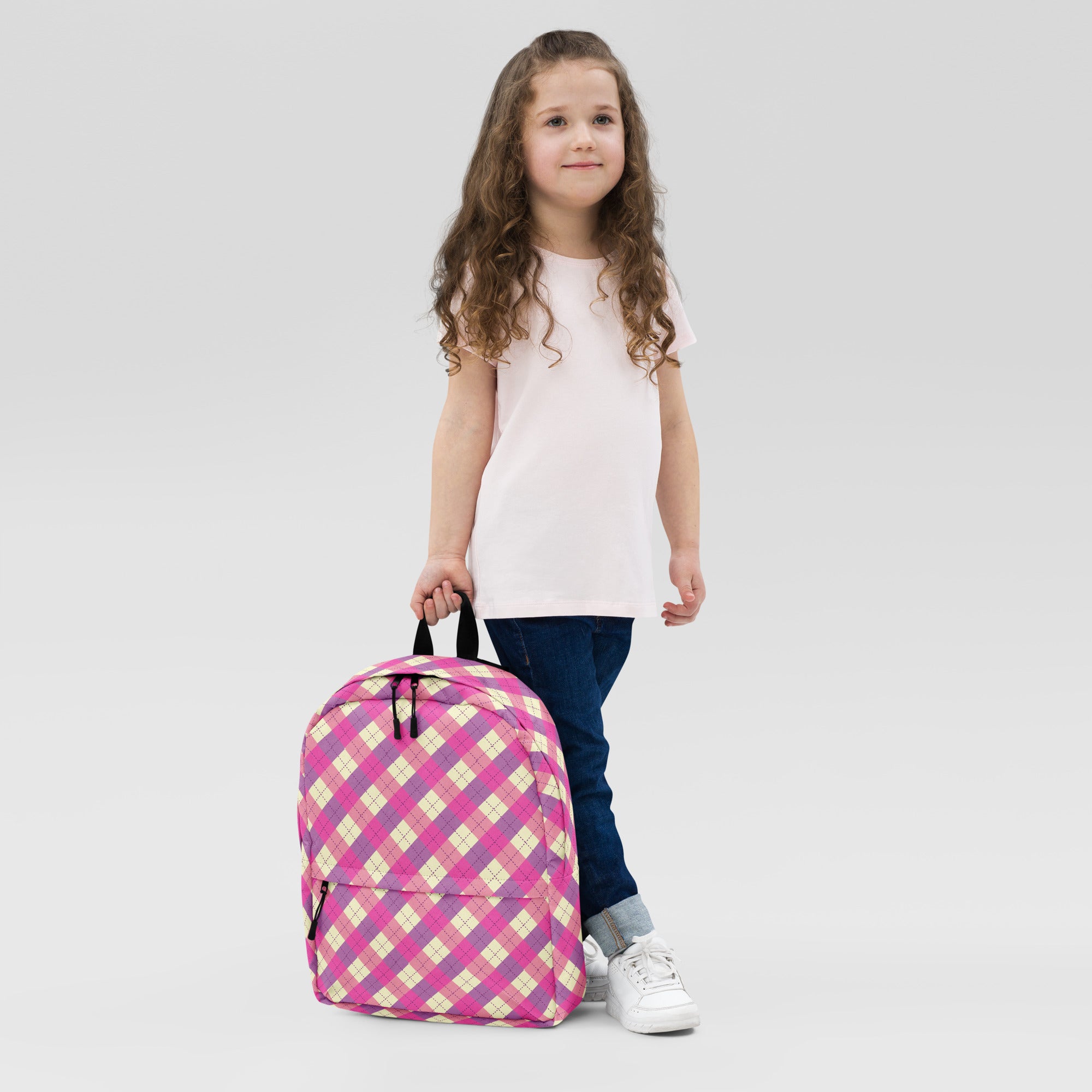 Preppy Pink & Purple Gingham Plaid Aesthetic Backpack