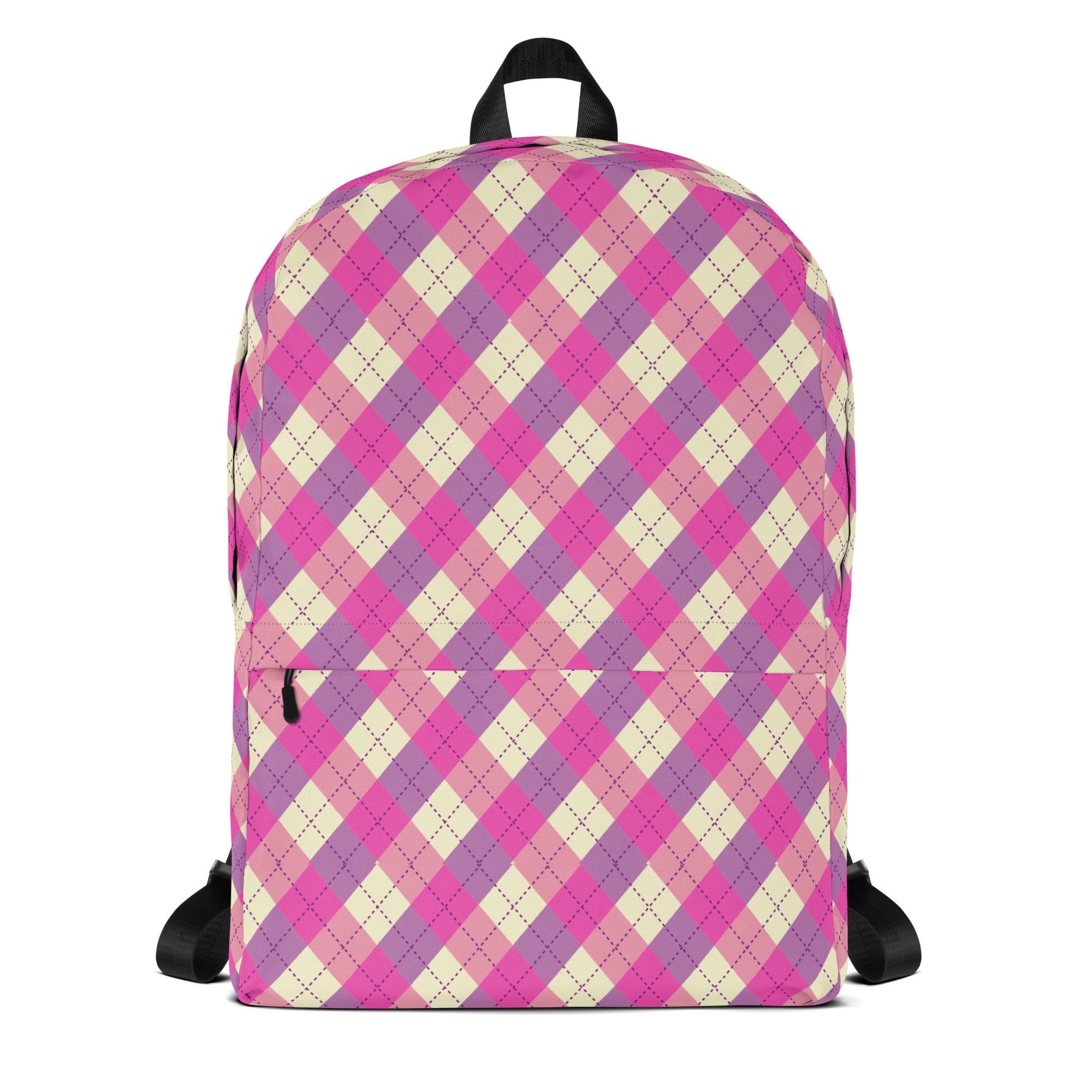 Preppy Pink & Purple Gingham Plaid Aesthetic Backpack