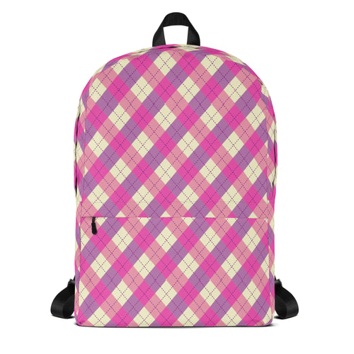 Preppy Pink & Purple Gingham Plaid Aesthetic Backpack