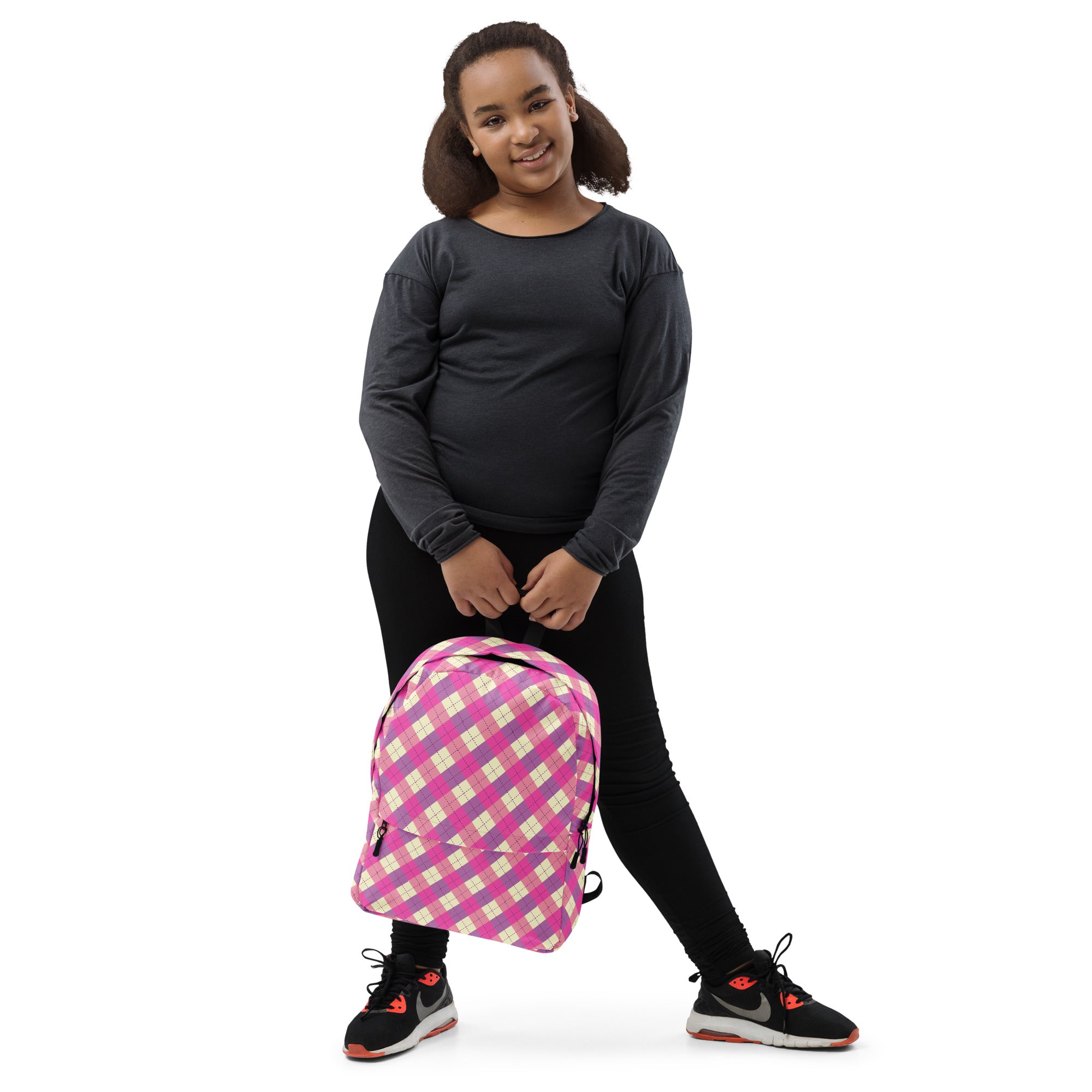 Preppy Pink & Purple Gingham Plaid Aesthetic Backpack