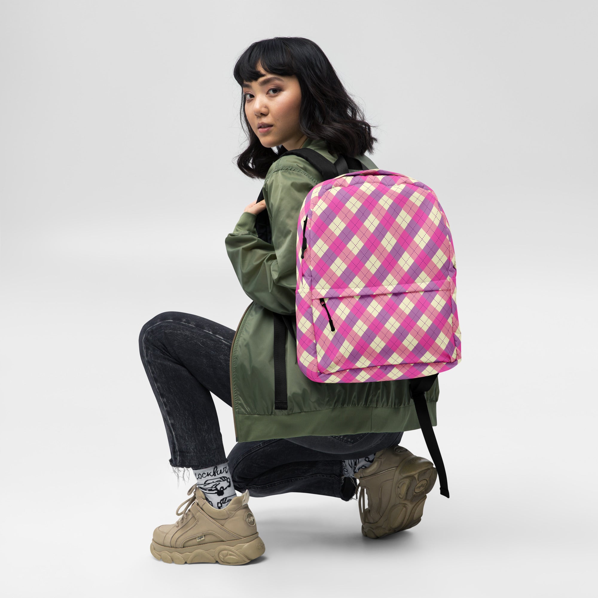 Preppy Pink & Purple Gingham Plaid Aesthetic Backpack