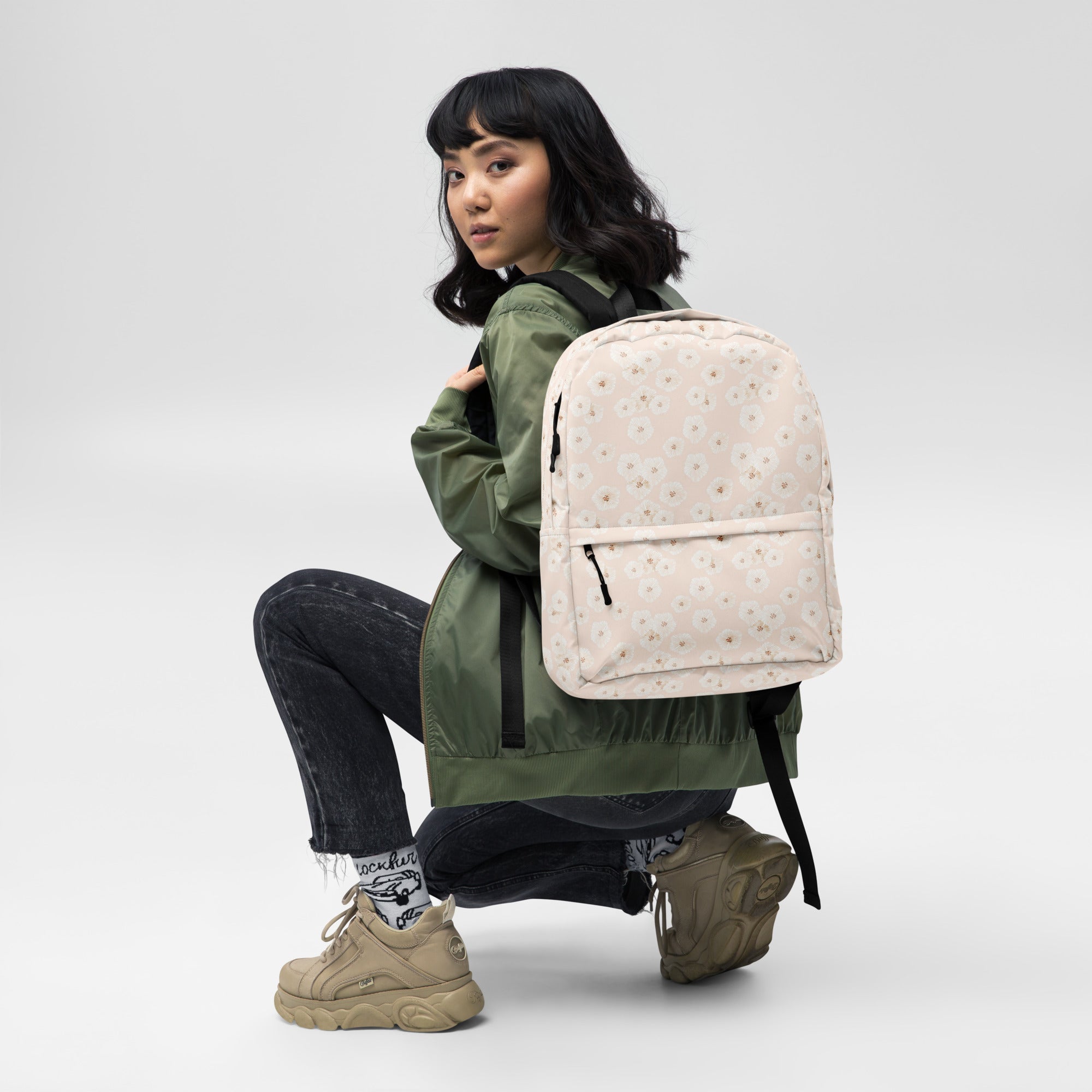 Aesthetic Pink Botanical Daisy Backpack for Summer