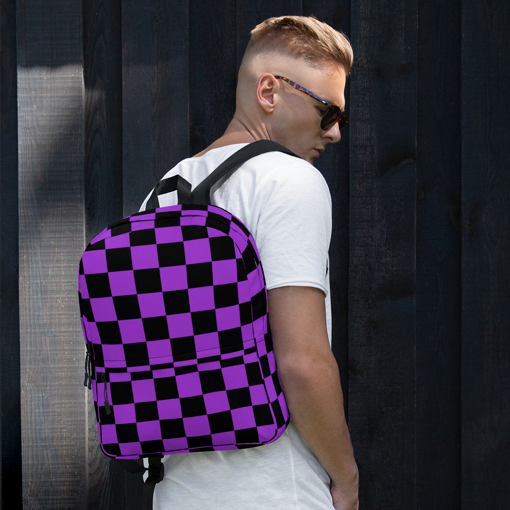 Preppy Purple Checkered Backpack for School & Travel