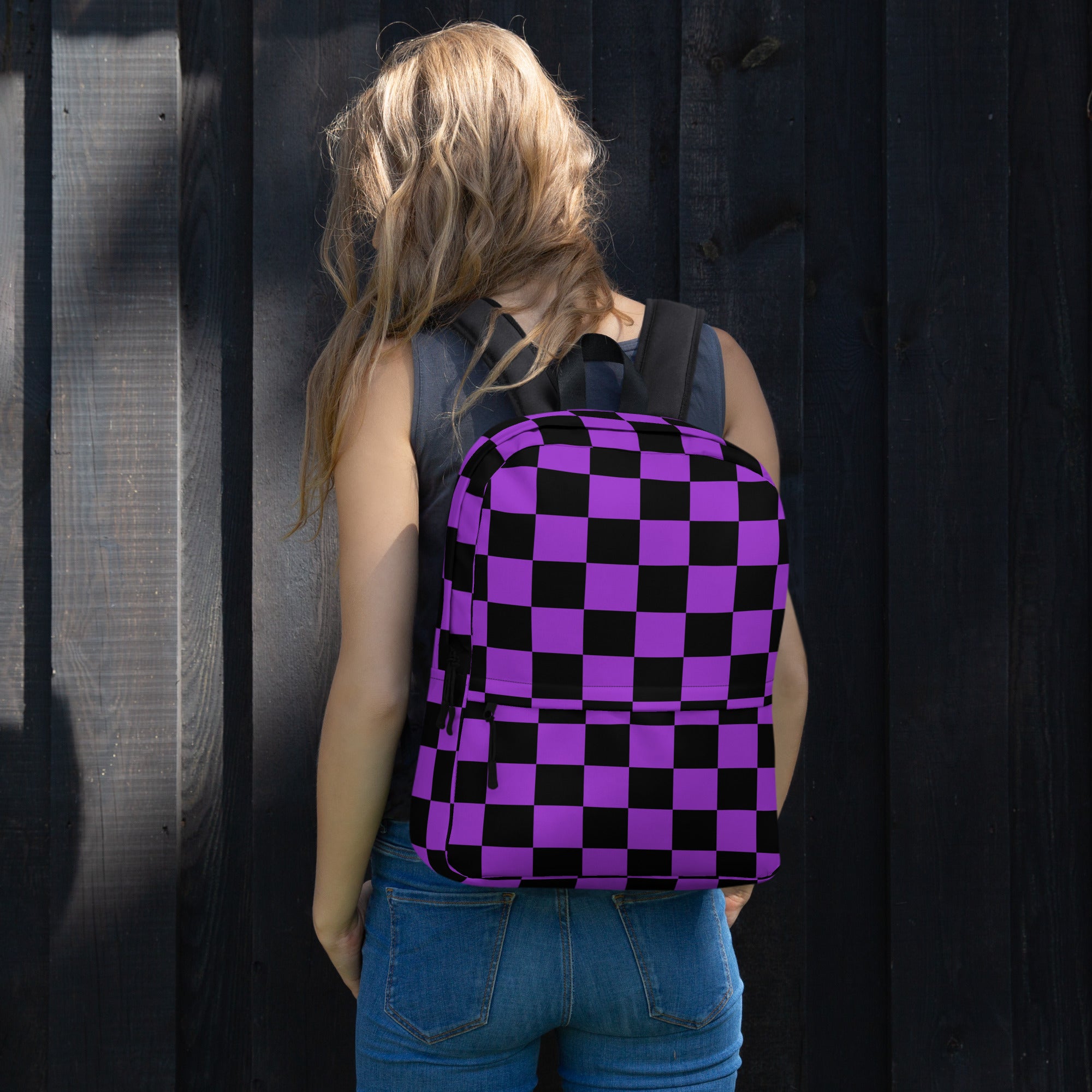 Preppy Purple Checkered Backpack for School & Travel