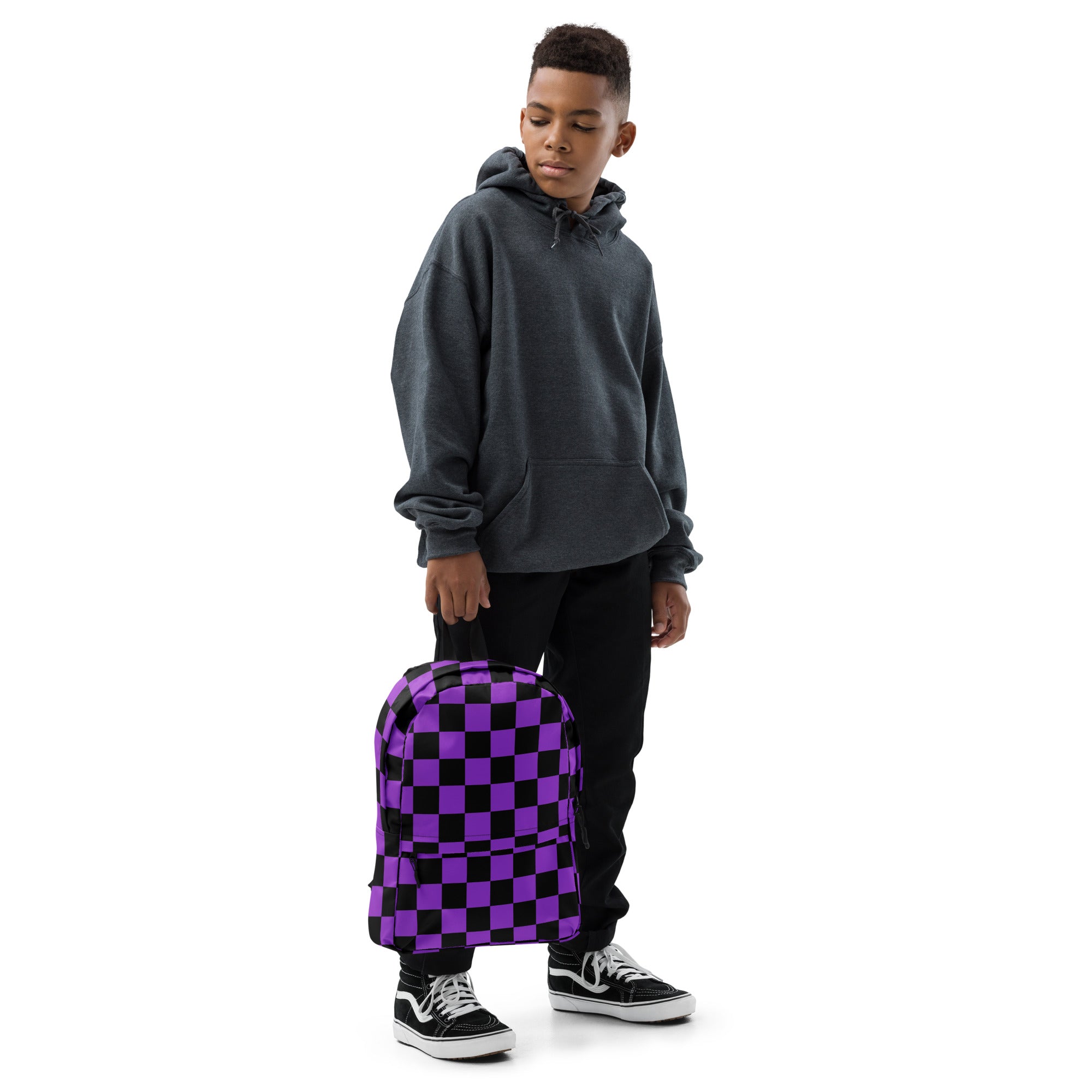 Preppy Purple Checkered Backpack for School & Travel