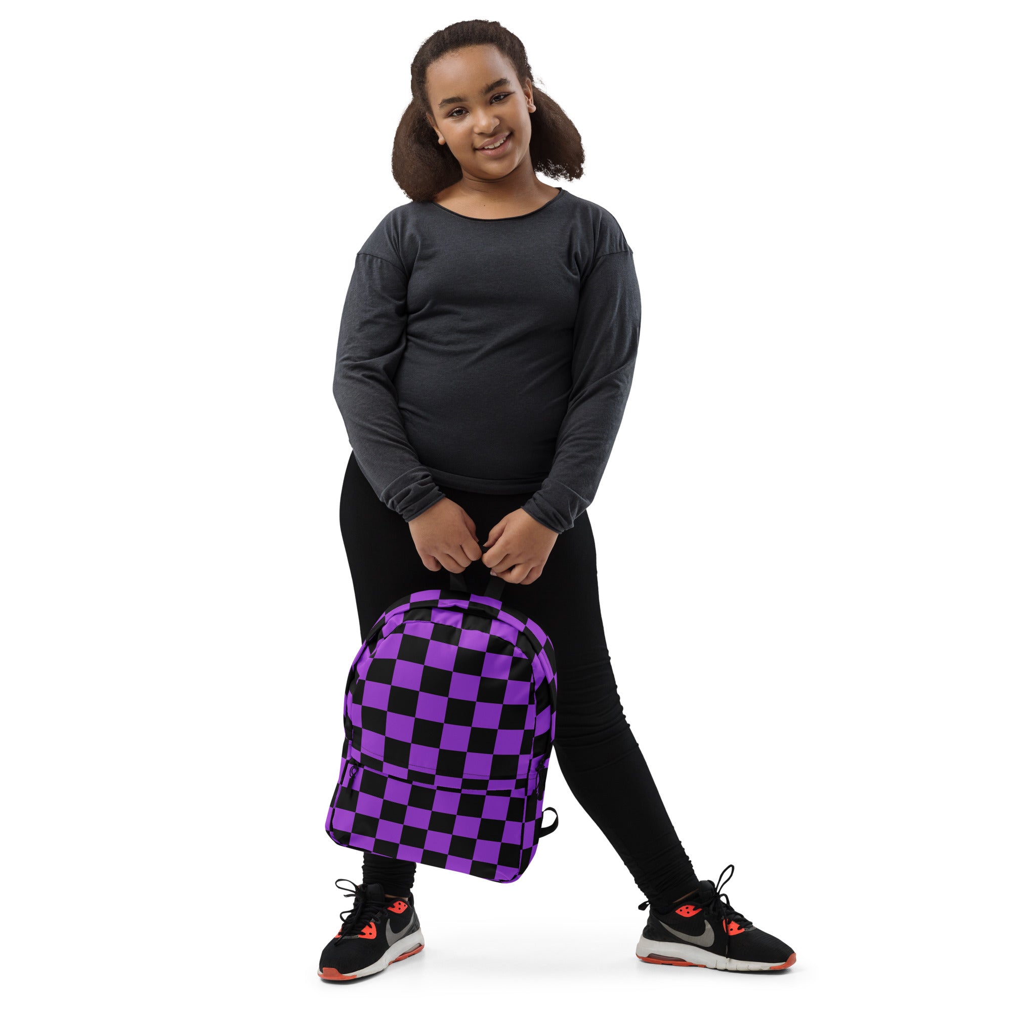 Preppy Purple Checkered Backpack for School & Travel