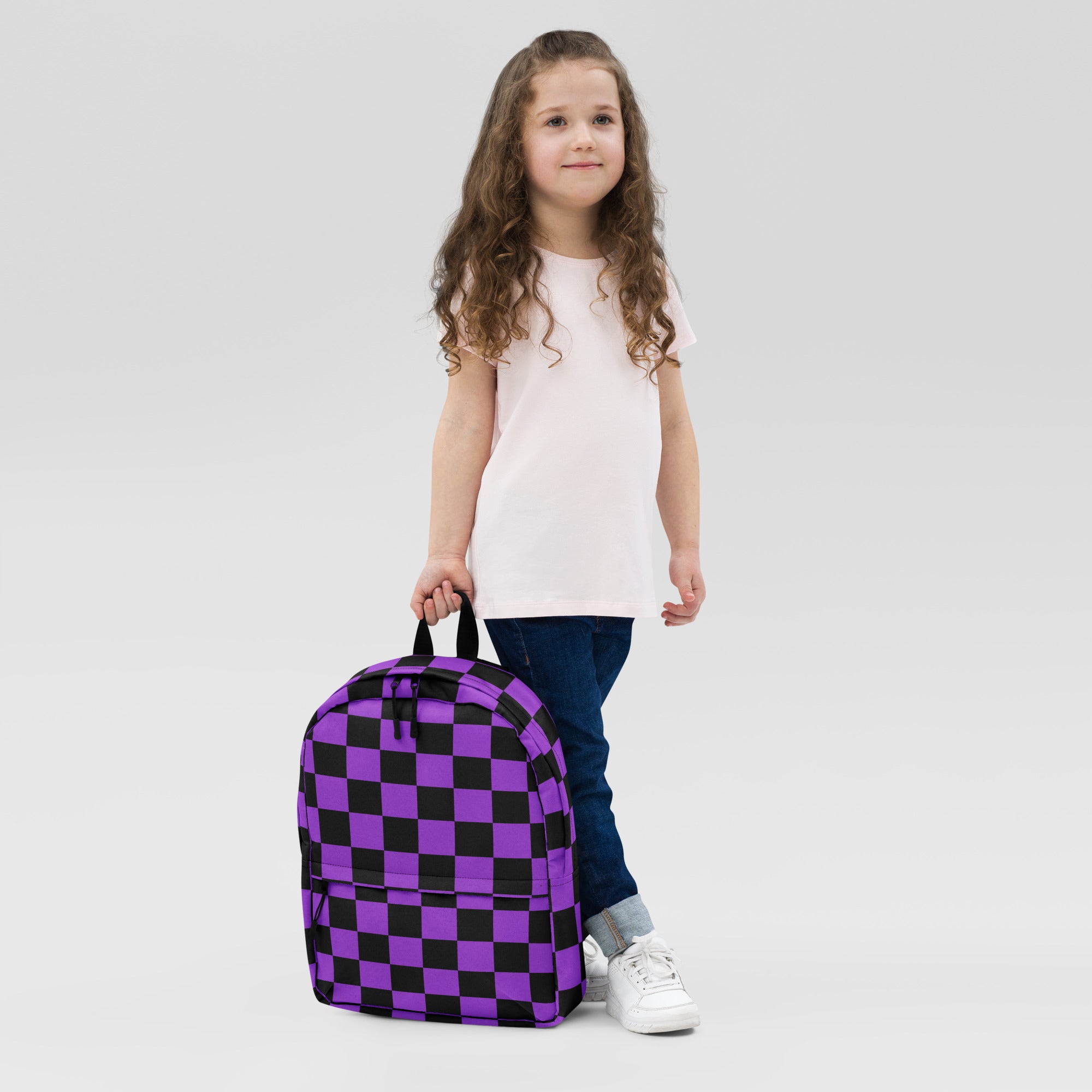 Preppy Purple Checkered Backpack for School & Travel