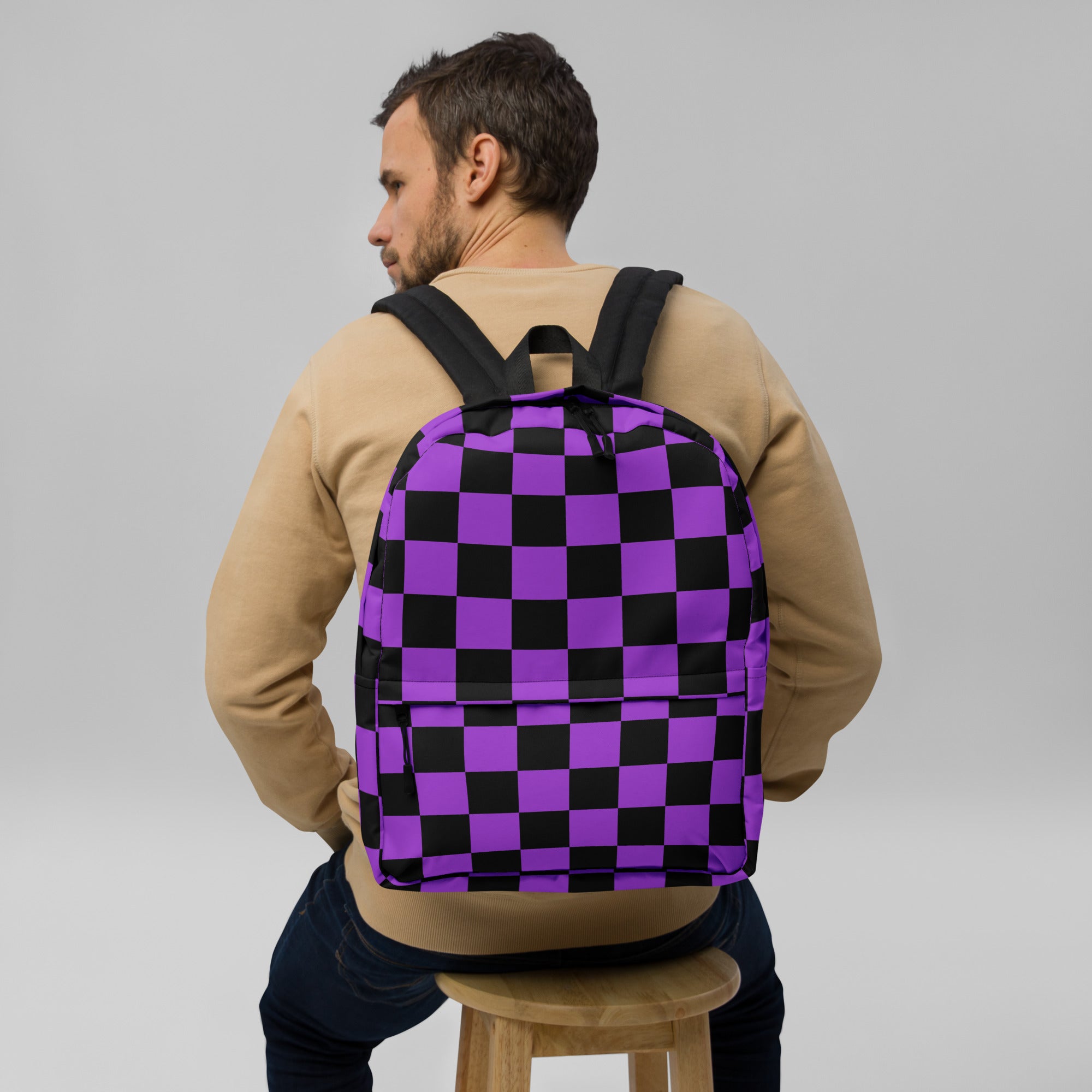 Preppy Purple Checkered Backpack for School & Travel