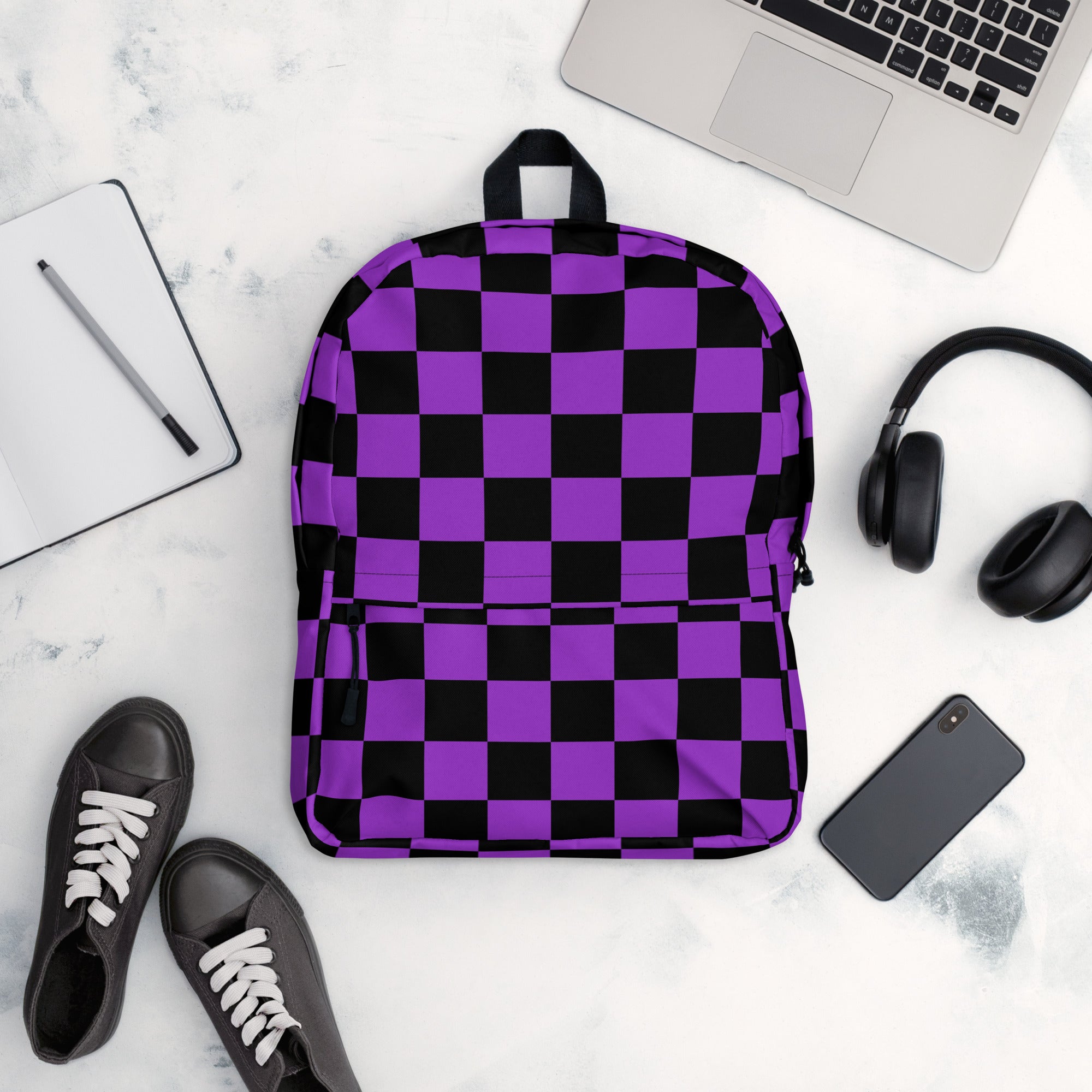 Preppy Purple Checkered Backpack for School & Travel