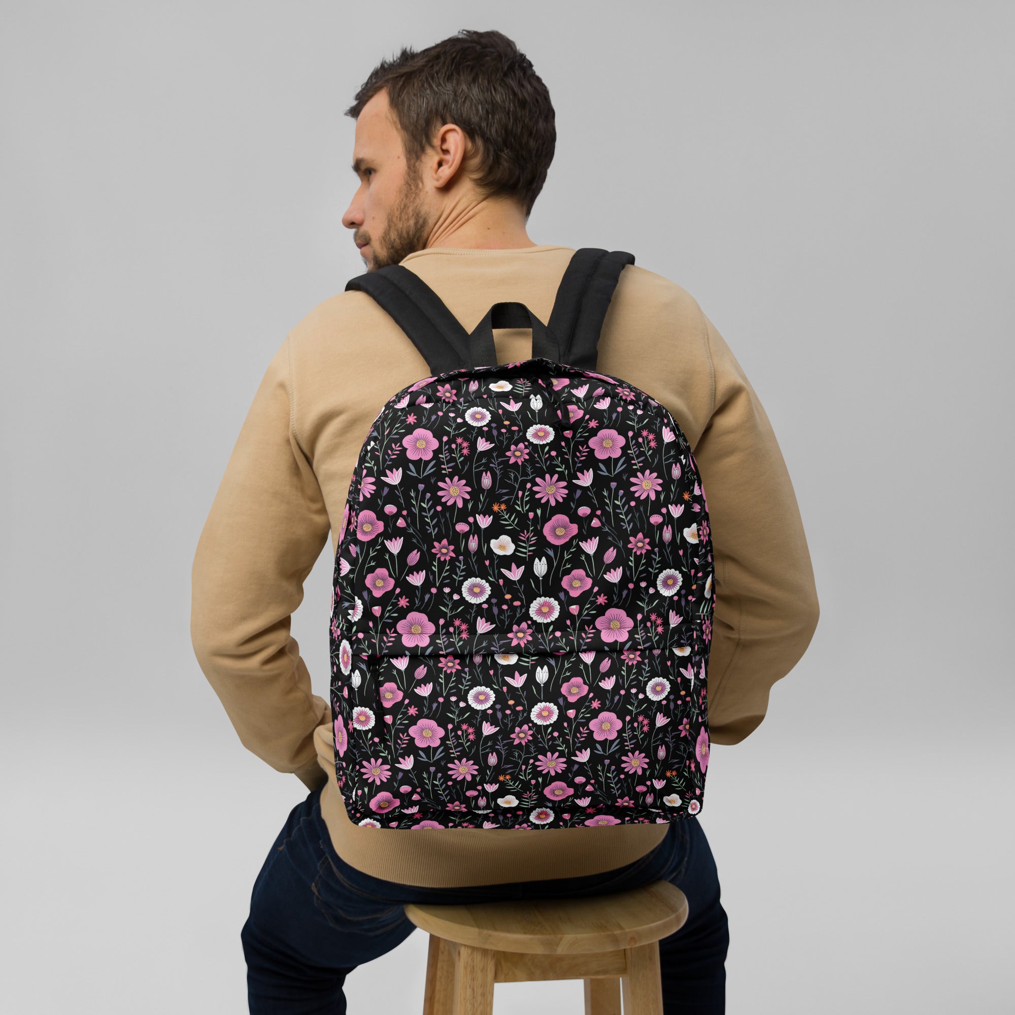 Black Floral Backpack for Laptops Books & School