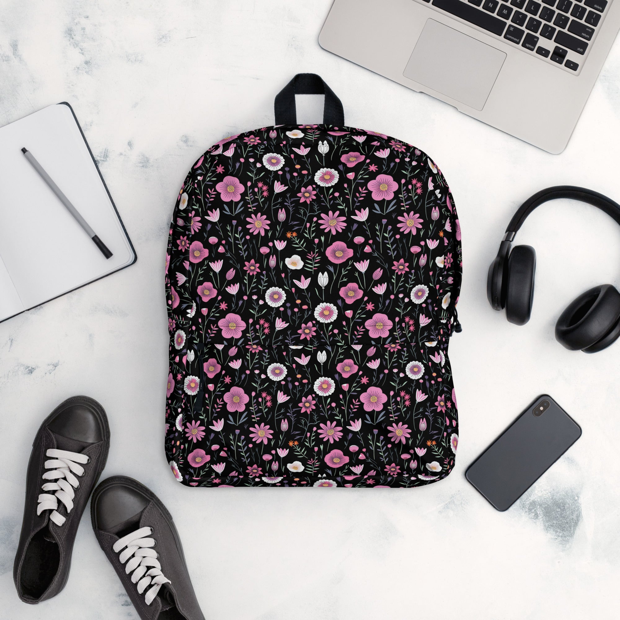 Black Floral Backpack for Laptops Books & School