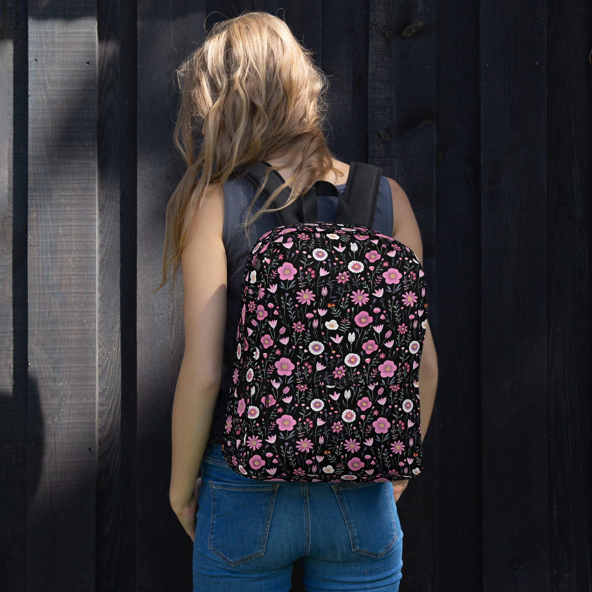 Black Floral Backpack for Laptops Books & School