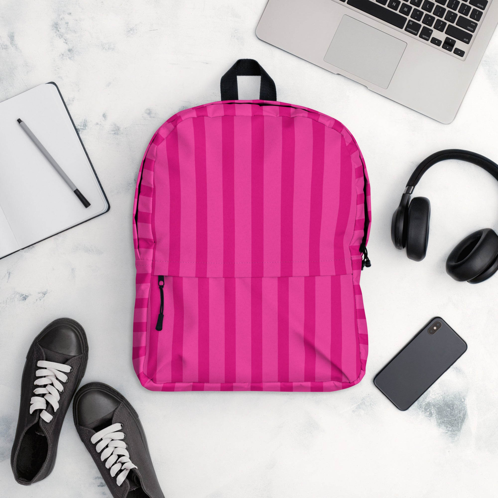 Preppy Aesthetic Pink Bubblegum Striped Statement Backpack