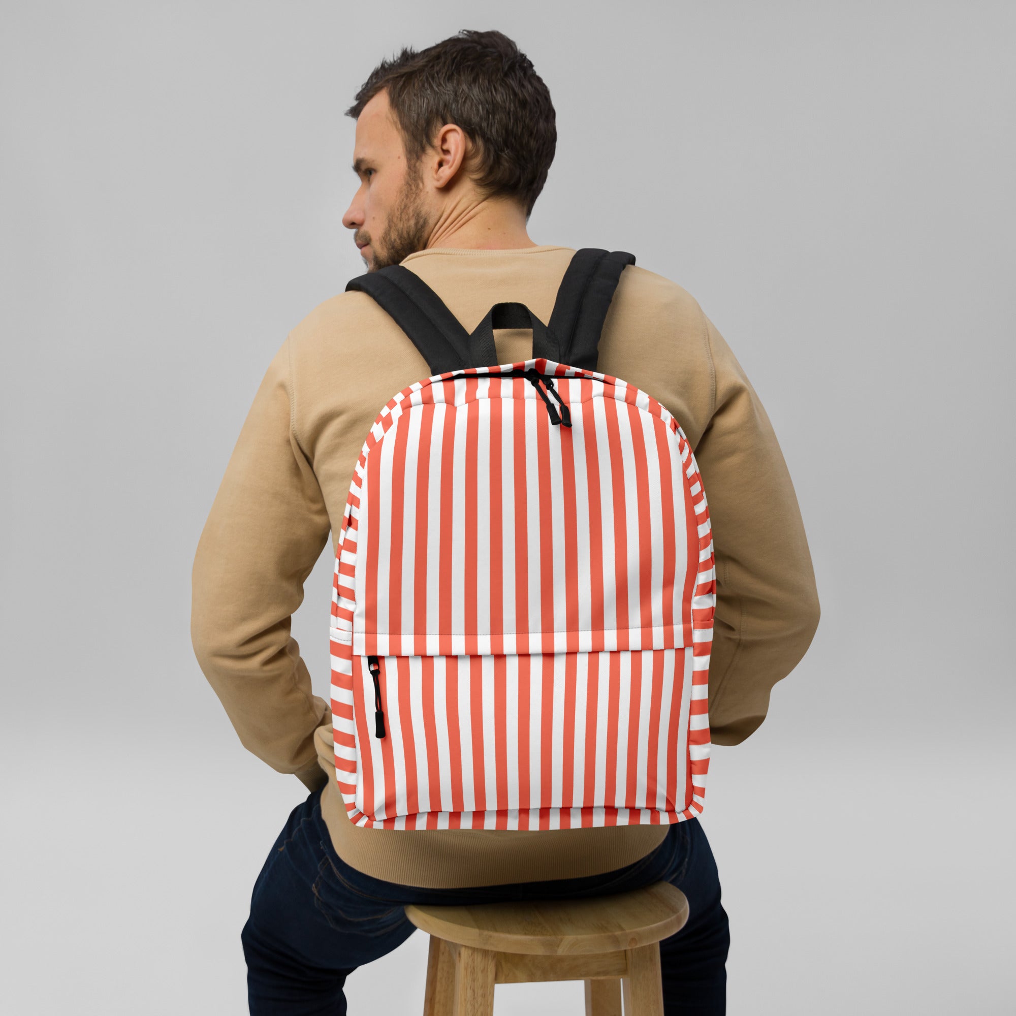 White and Orange Stripes Carry On Travel Backpack