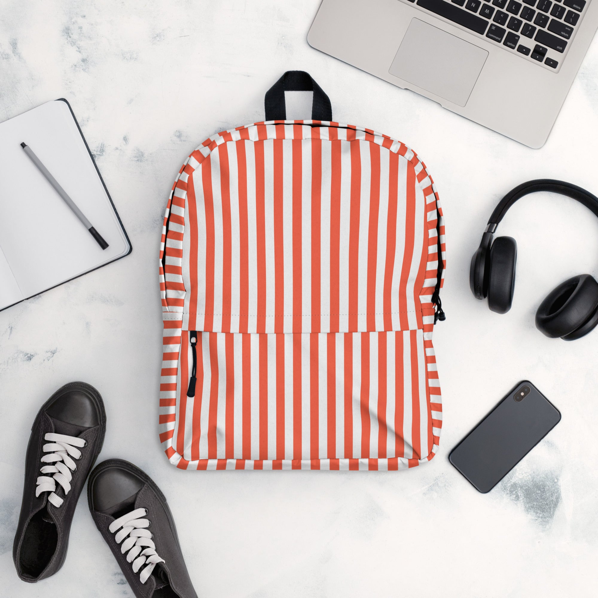 White and Orange Stripes Carry On Travel Backpack