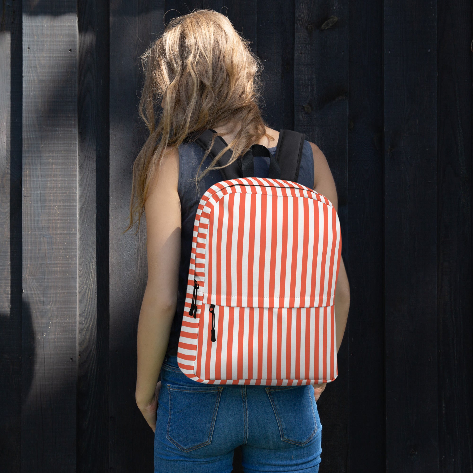 White and Orange Stripes Carry On Travel Backpack