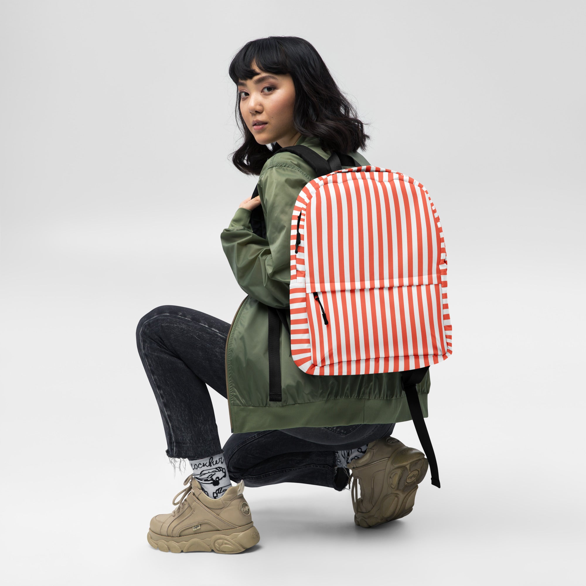 White and Orange Stripes Carry On Travel Backpack