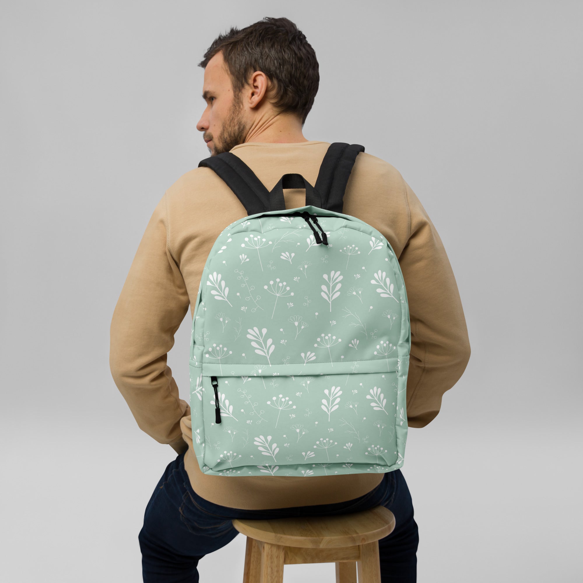 Pastel Green Clean Summer Seamless Floral Backpack
