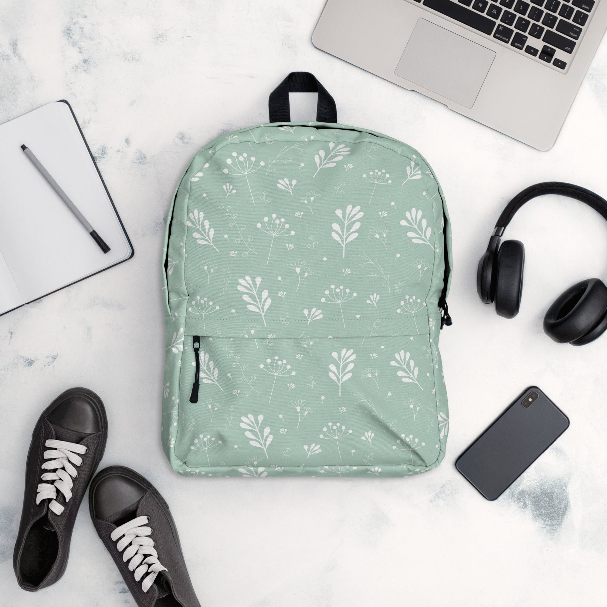 Pastel Green Clean Summer Seamless Floral Backpack
