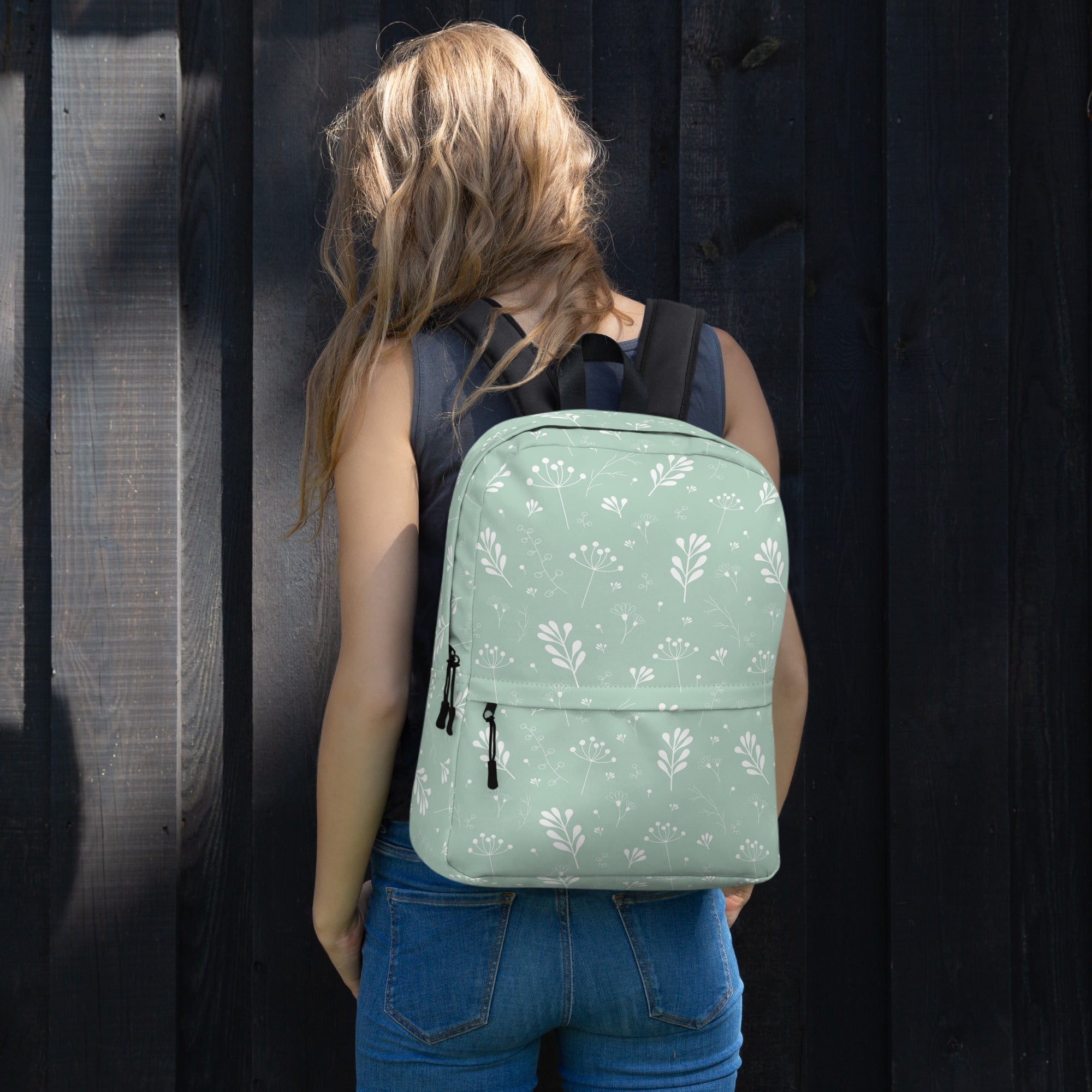Pastel Green Clean Summer Seamless Floral Backpack