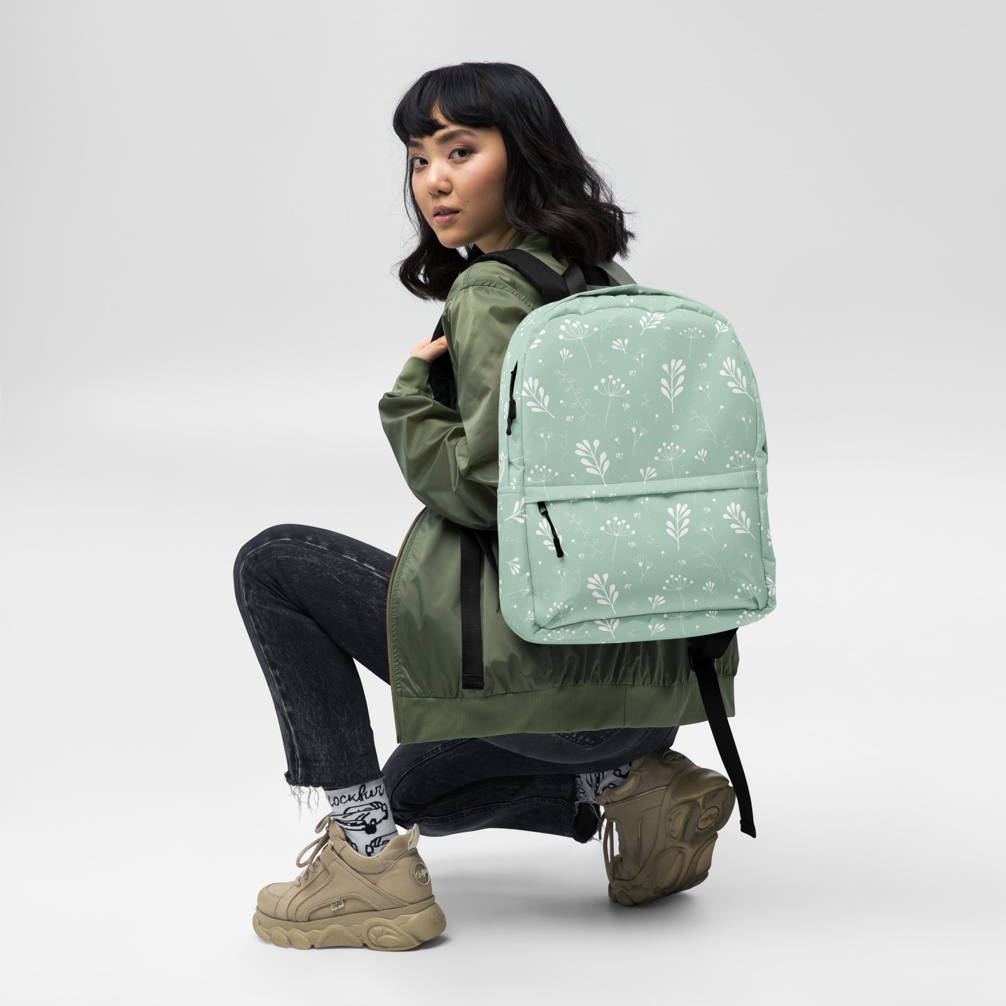 Pastel Green Clean Summer Seamless Floral Backpack