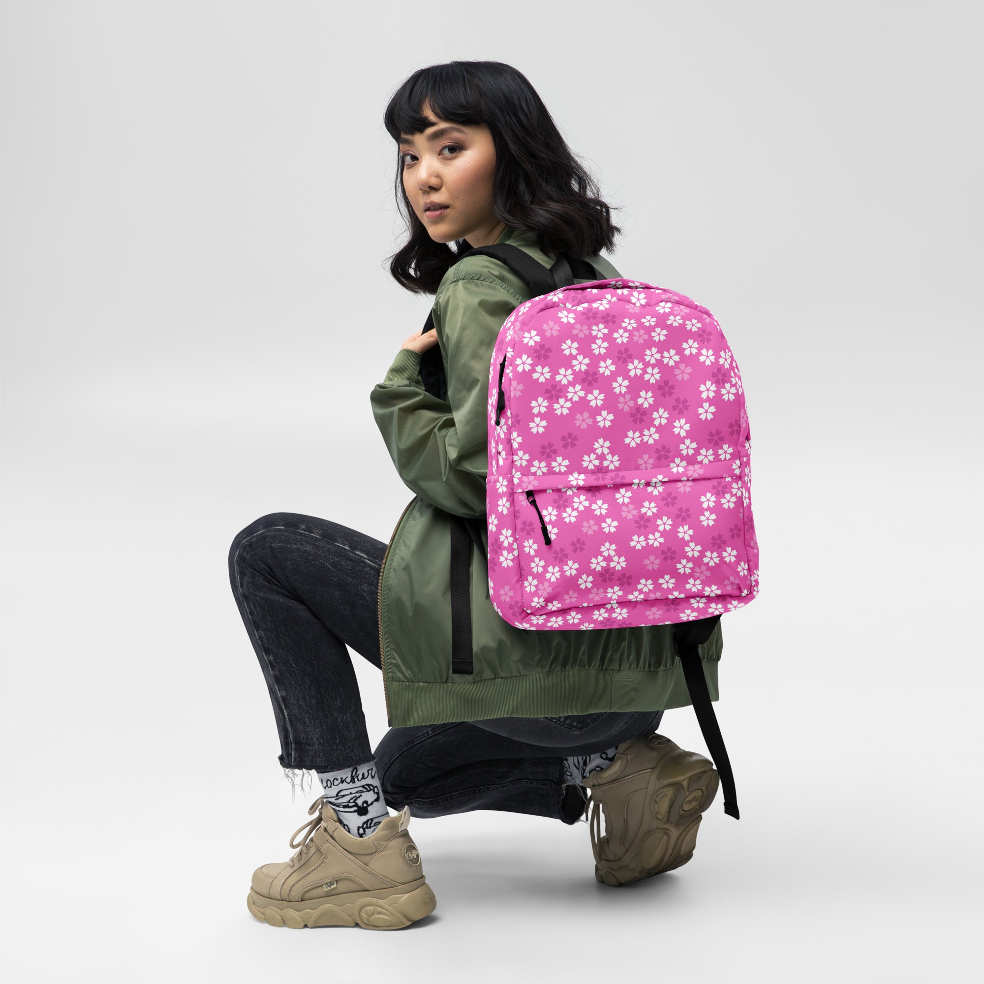 Preppy Pink Floral Blossom Seamless Pattern Backpack