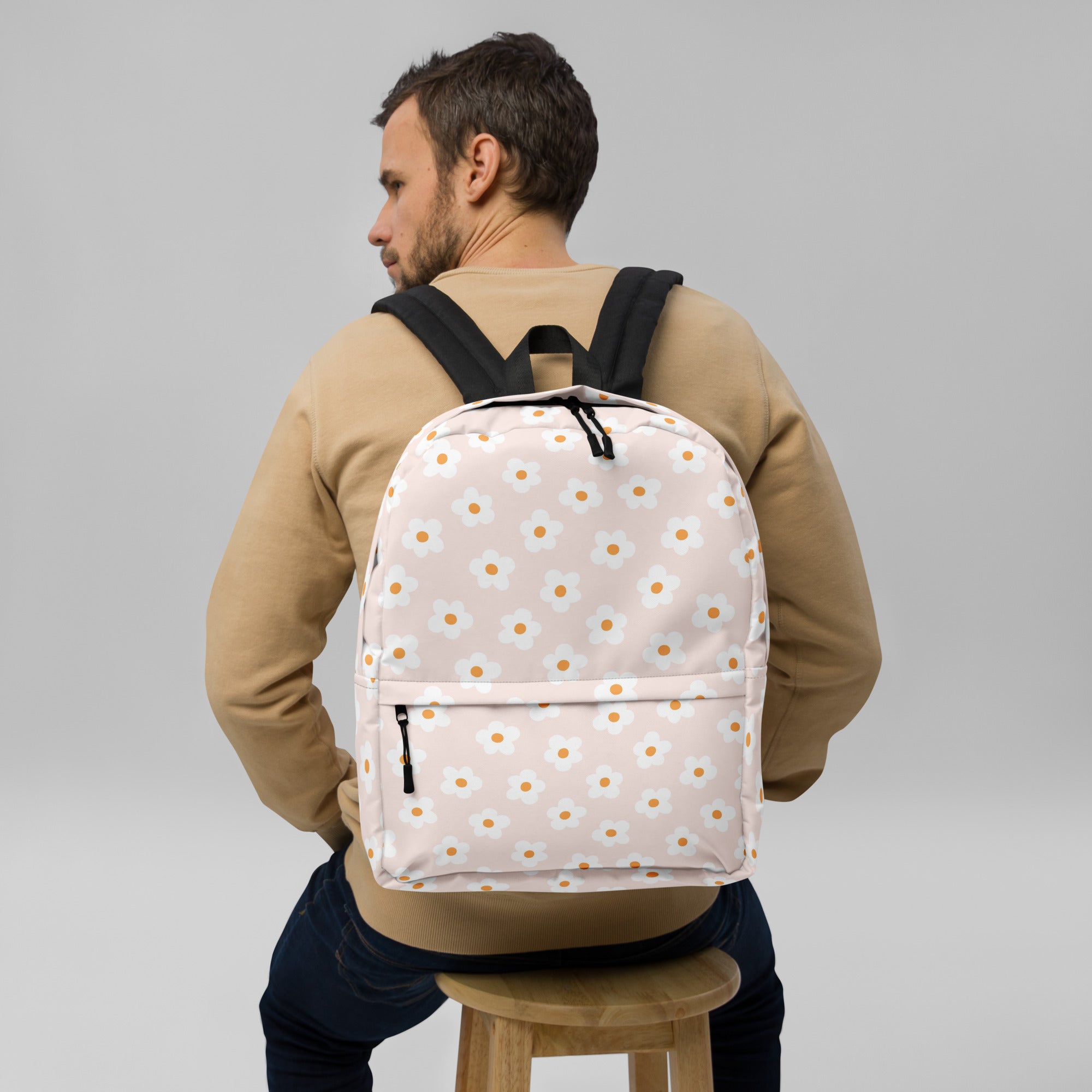 Preppy Pink Minimal Daisy Floral Summer Backpack
