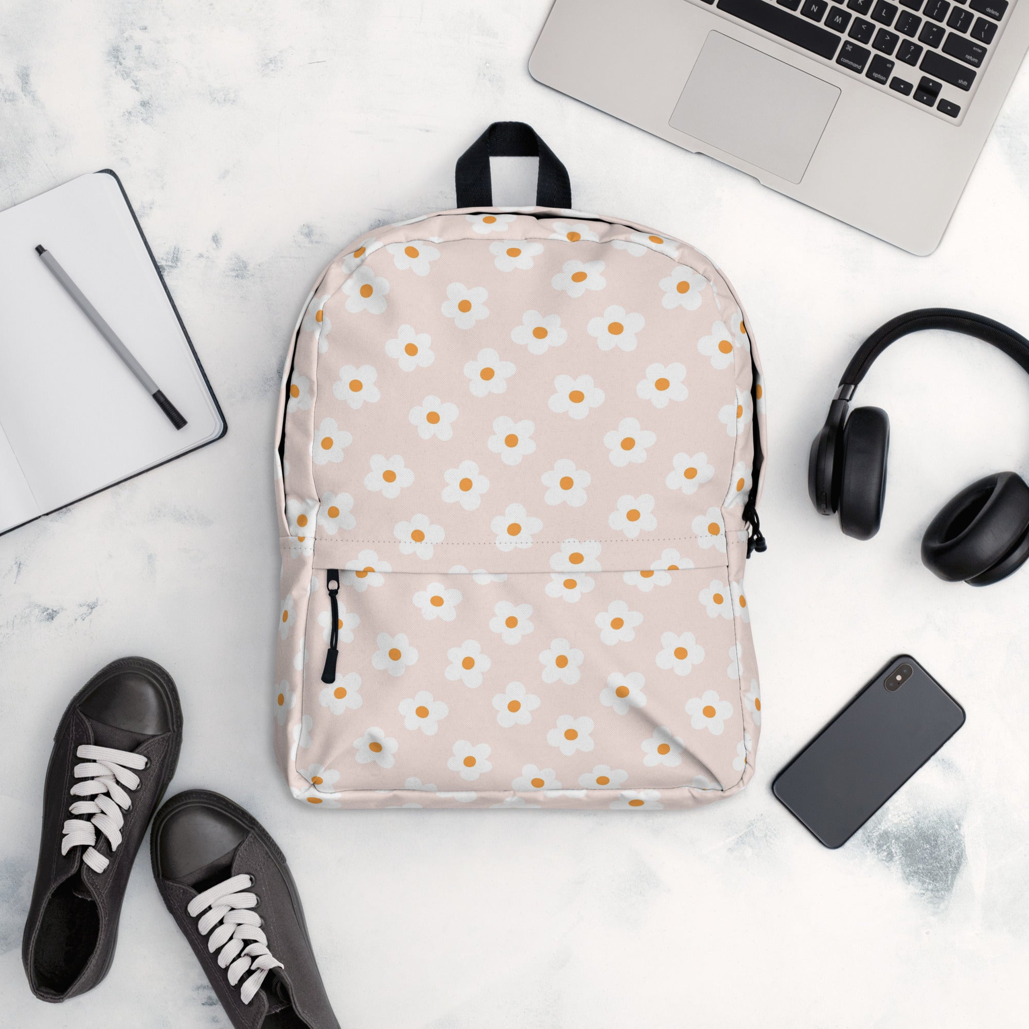 Preppy Pink Minimal Daisy Floral Summer Backpack