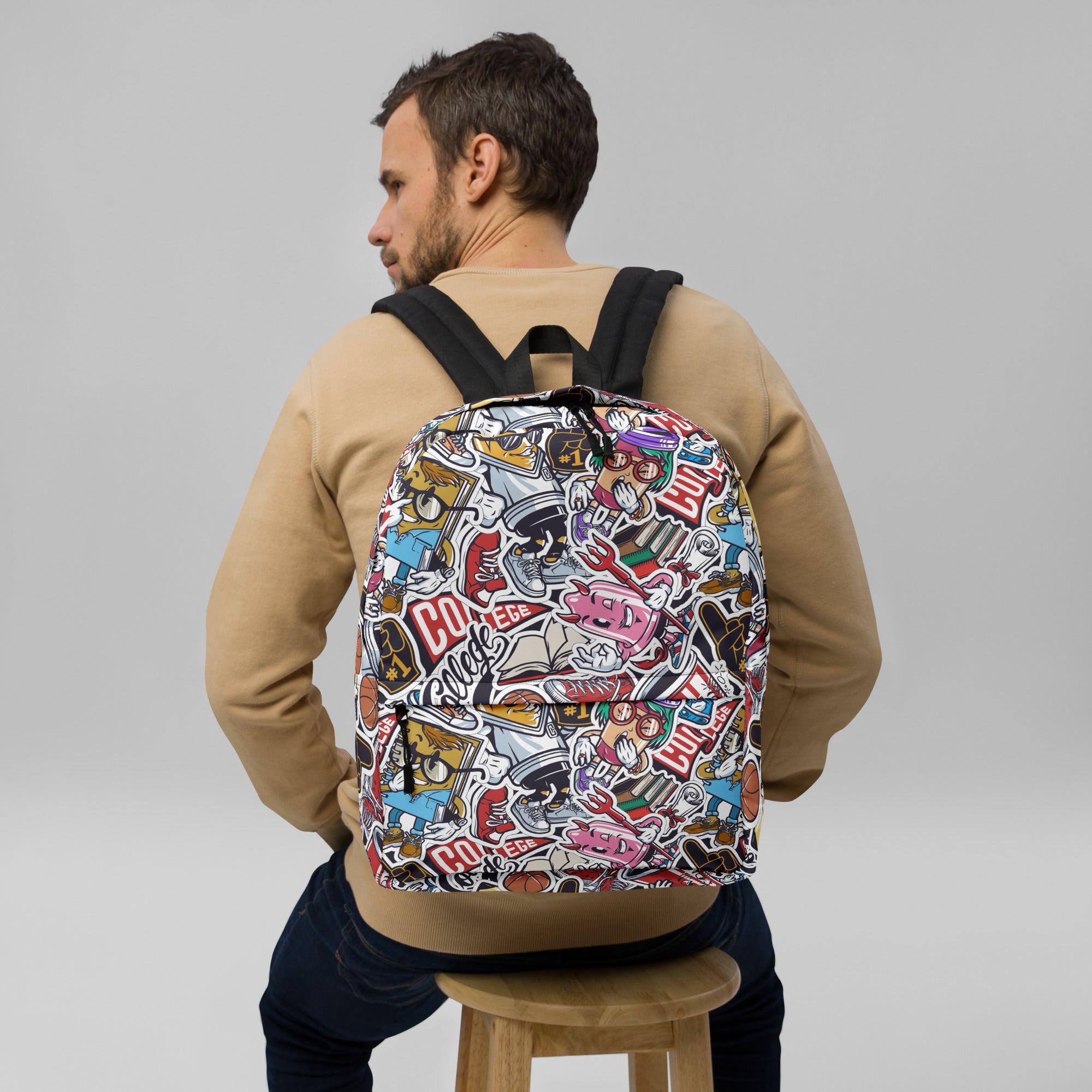 Funny Pop Graffiti Art Stickers Pattern Skater Backpack