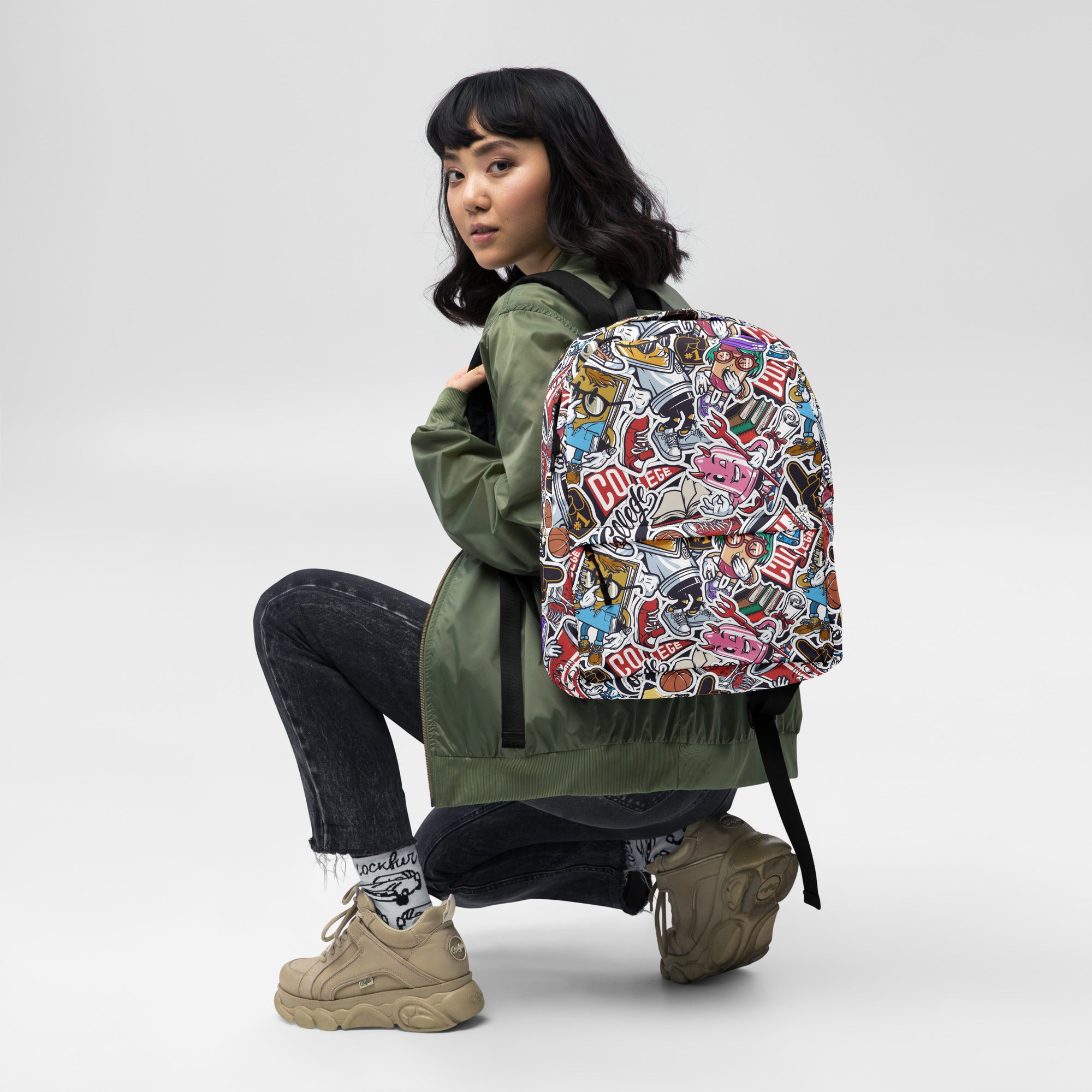 Funny Pop Graffiti Art Stickers Pattern Skater Backpack