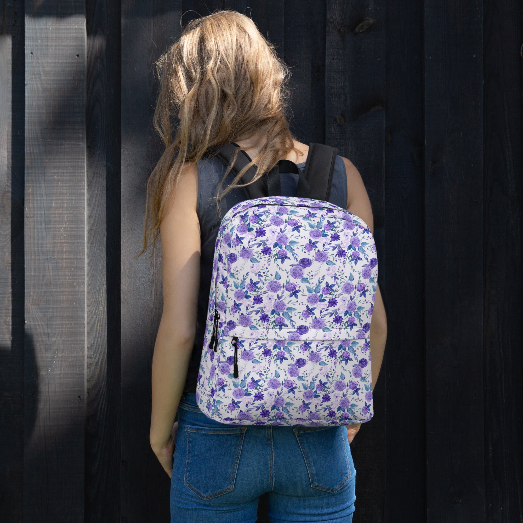 Preppy Purple Floral White Backpack for Women