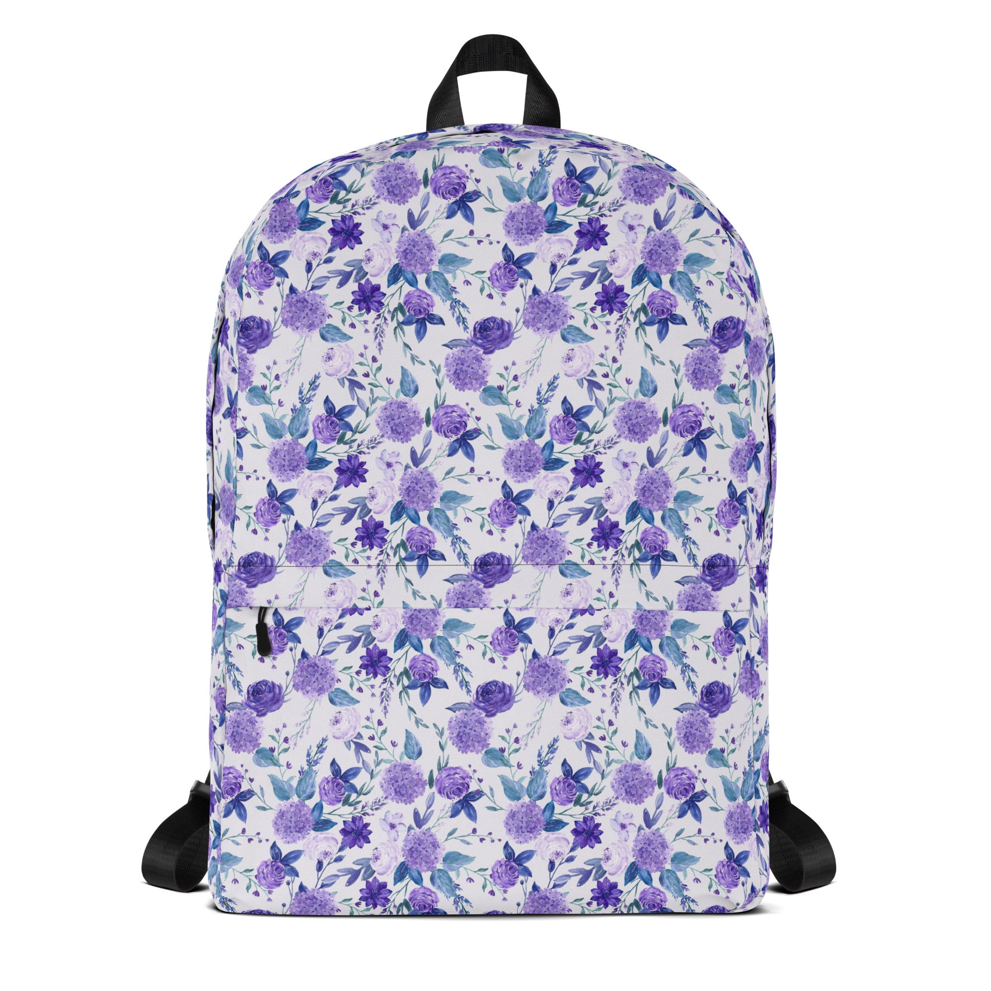 Preppy Purple Floral White Backpack for Women