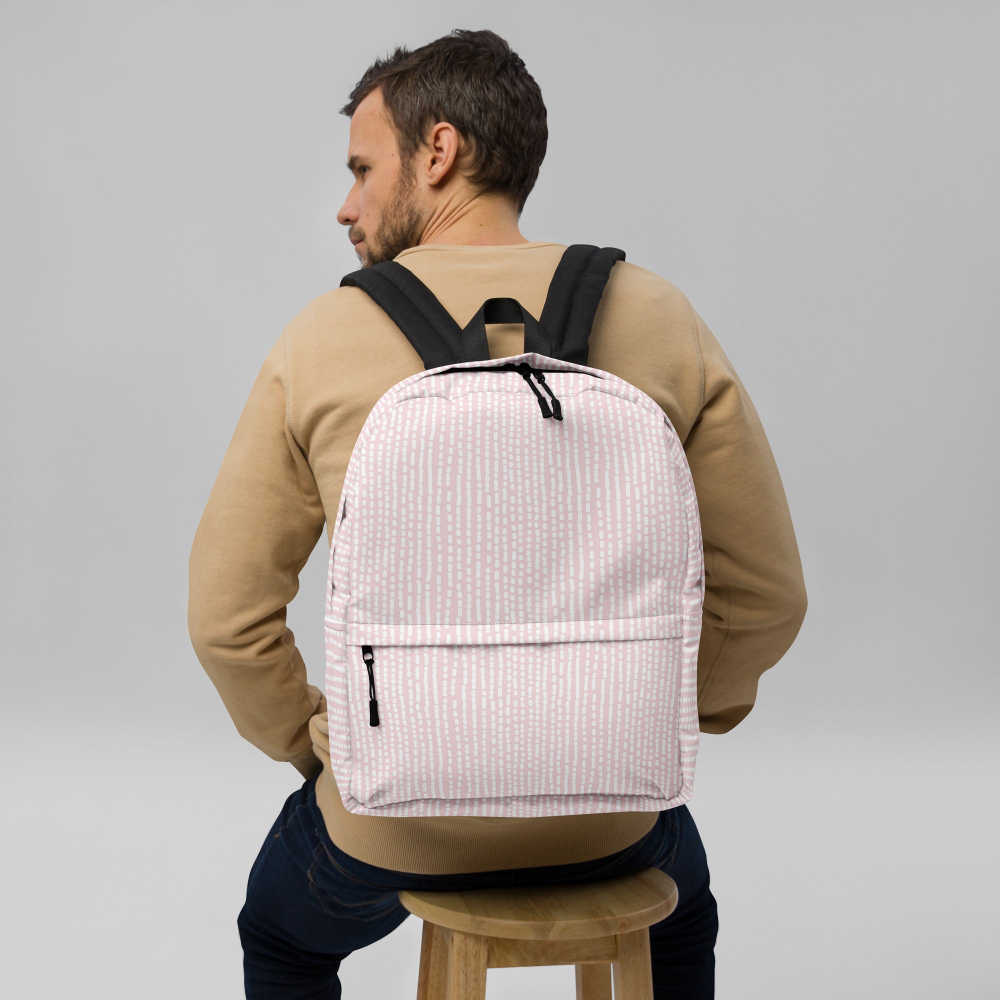 Cute Rose Pink Irregular Striped Print Backpack