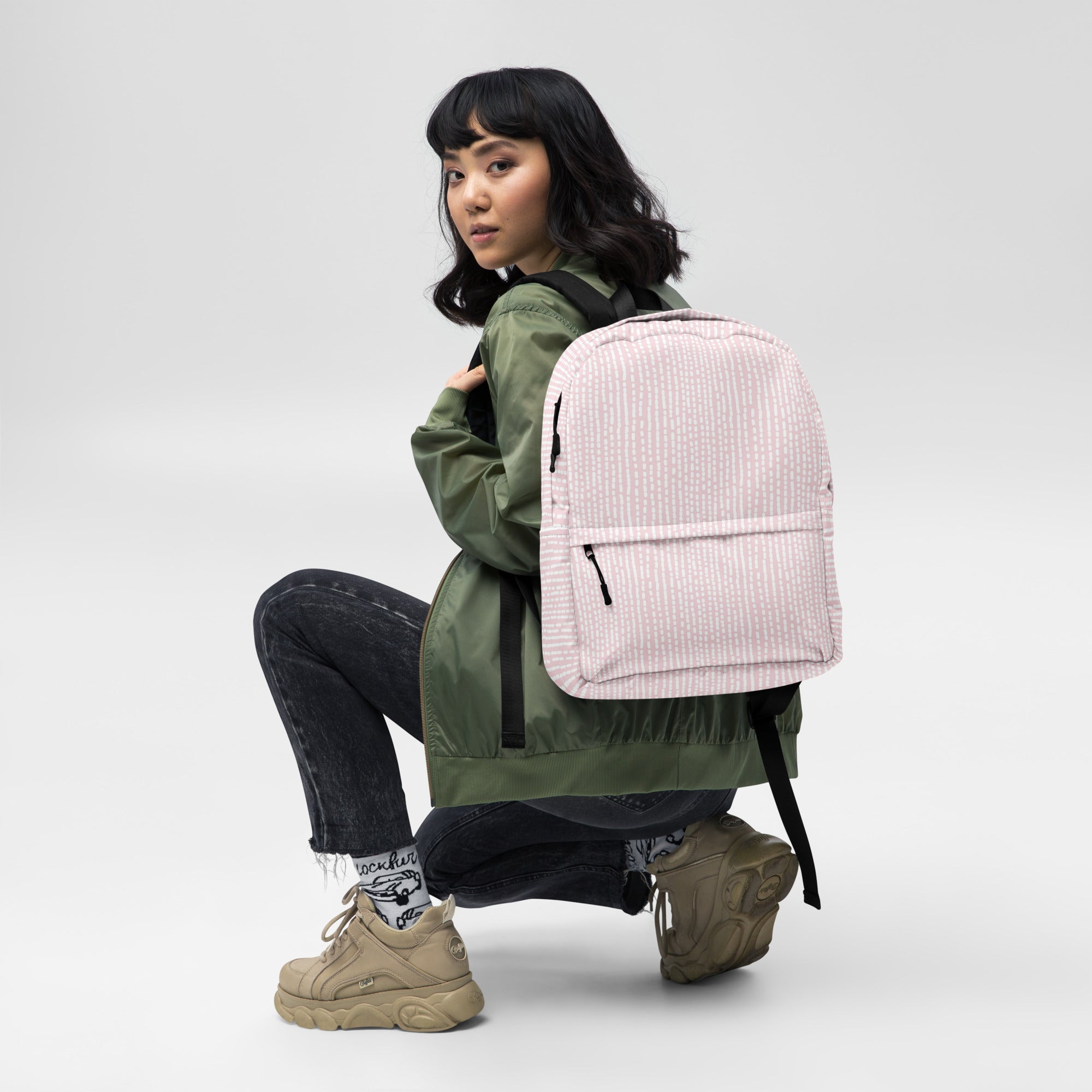 Cute Rose Pink Irregular Striped Print Backpack