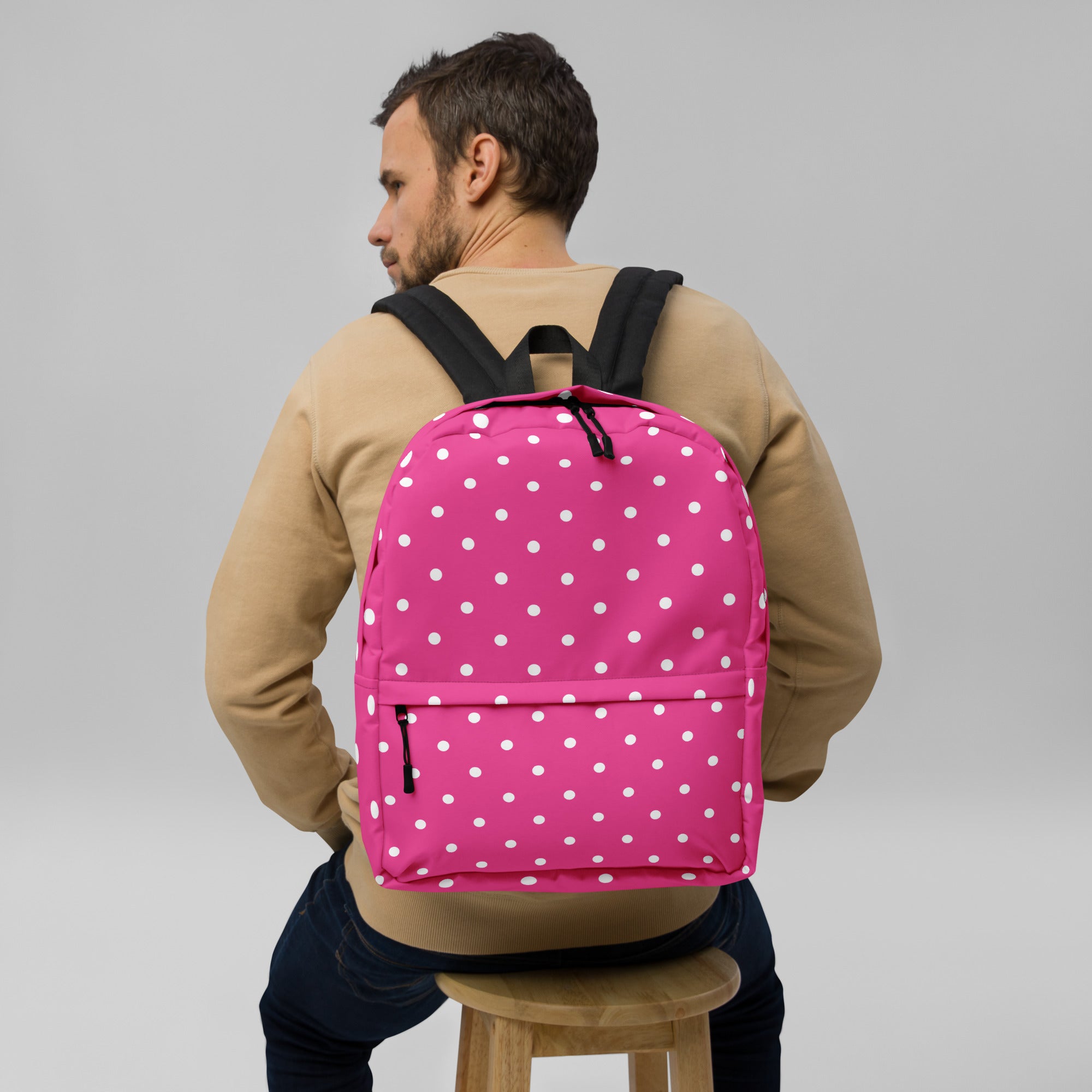 Vintage Preppy Style Pink Polka Dot Backpack