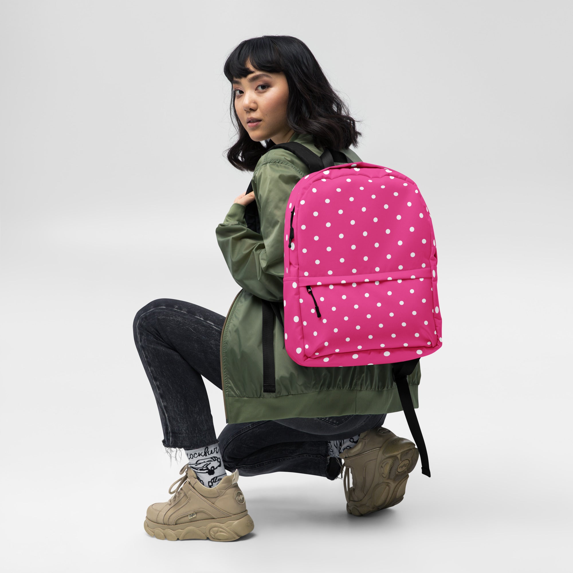 Vintage Preppy Style Pink Polka Dot Backpack